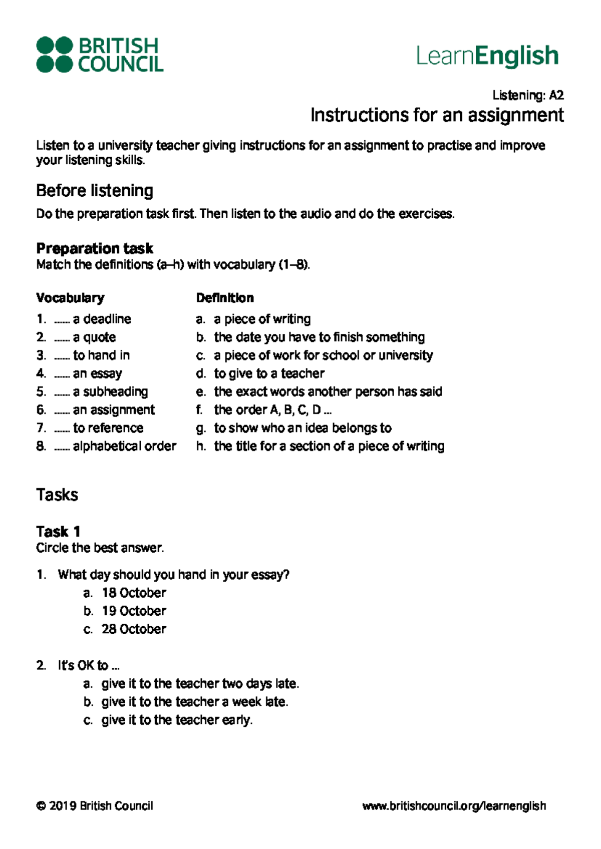 Instructions for an assignment - ! - Studocu