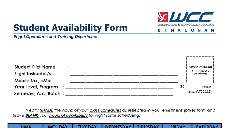 Student Availability Form - Flight Ops & Training Dept. - Studocu