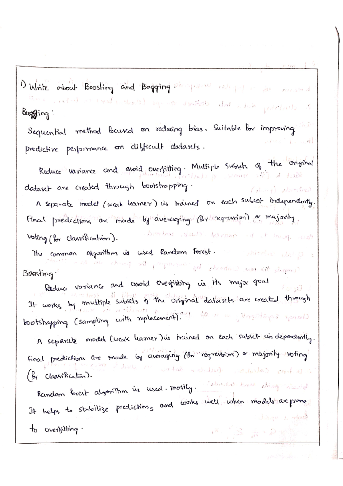 Ml assignment 2 - 1) Write about Boosting and Bagging Bagging ...