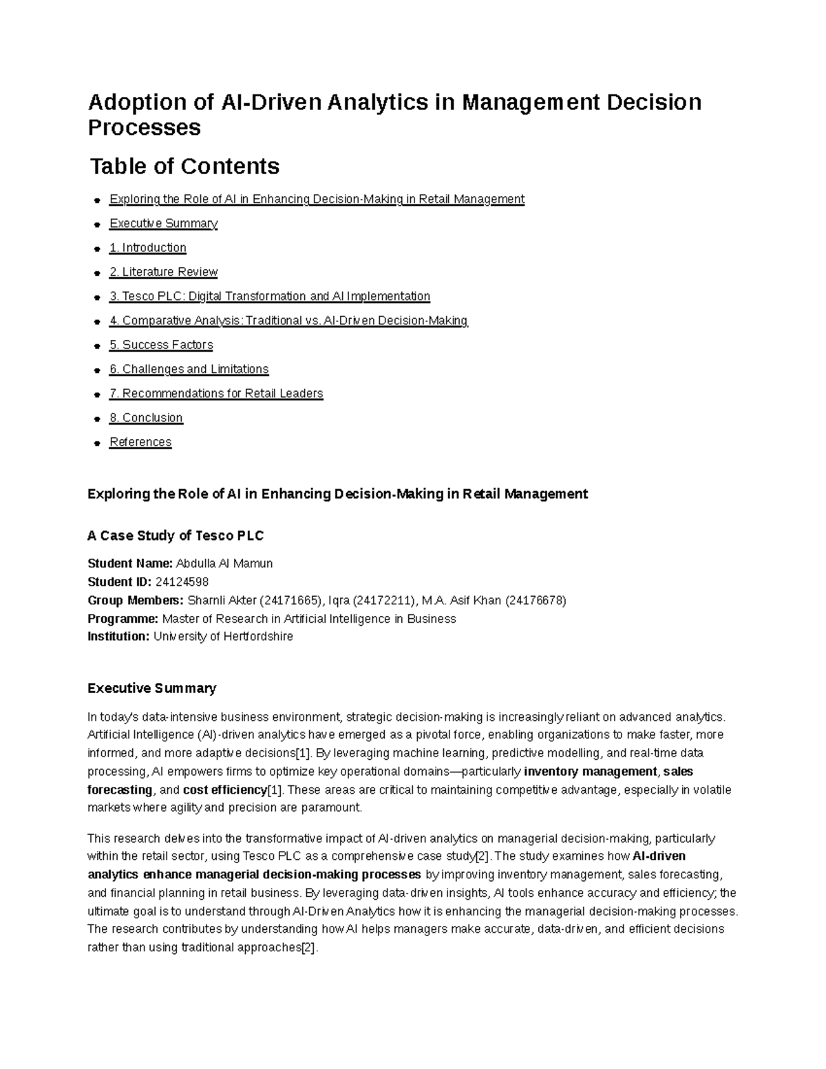 AI in Retail Management: A Case Study of Tesco PLC (MRes AI in Business ...