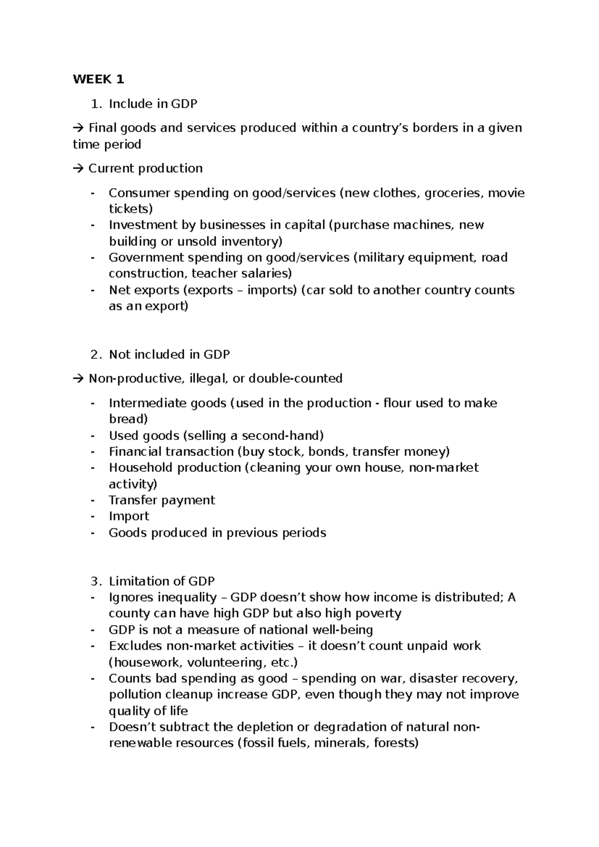 GDP Analysis and Implications: Week 1-3 Overview (ECO 101) - Studocu