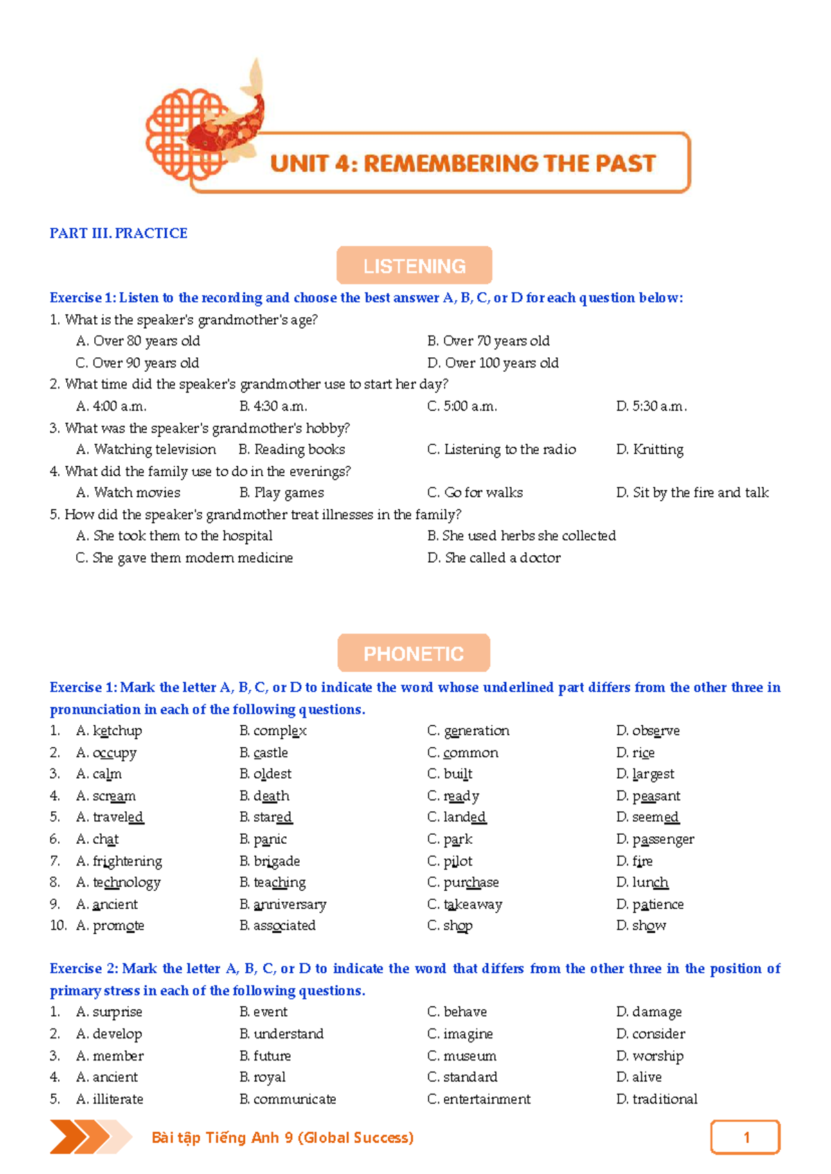 Unit 4 - Listening & Vocabulary Practice (English 9) - Studocu