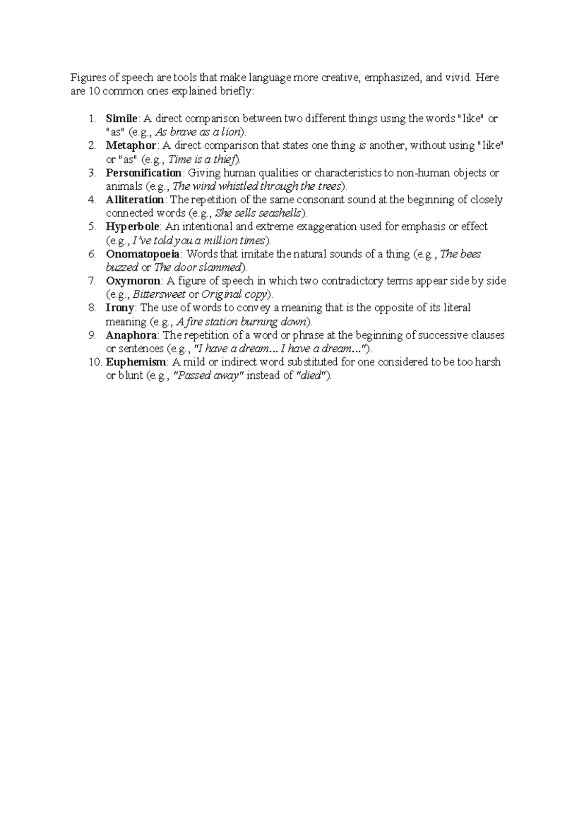 Figures of Speech: 10 Common Types Explained - Studocu
