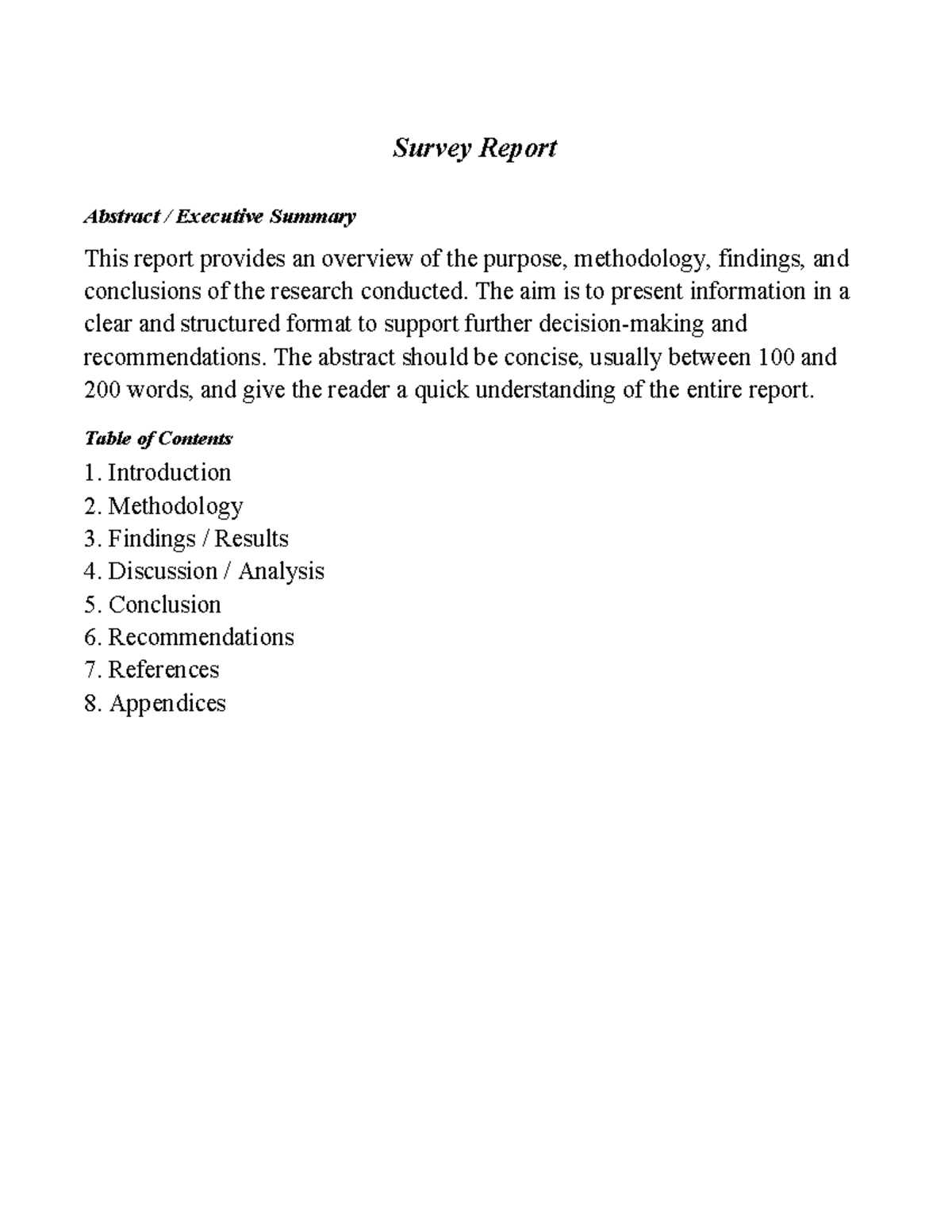 CACH 101: Survey Report Structure and Executive Summary Guide - Studocu