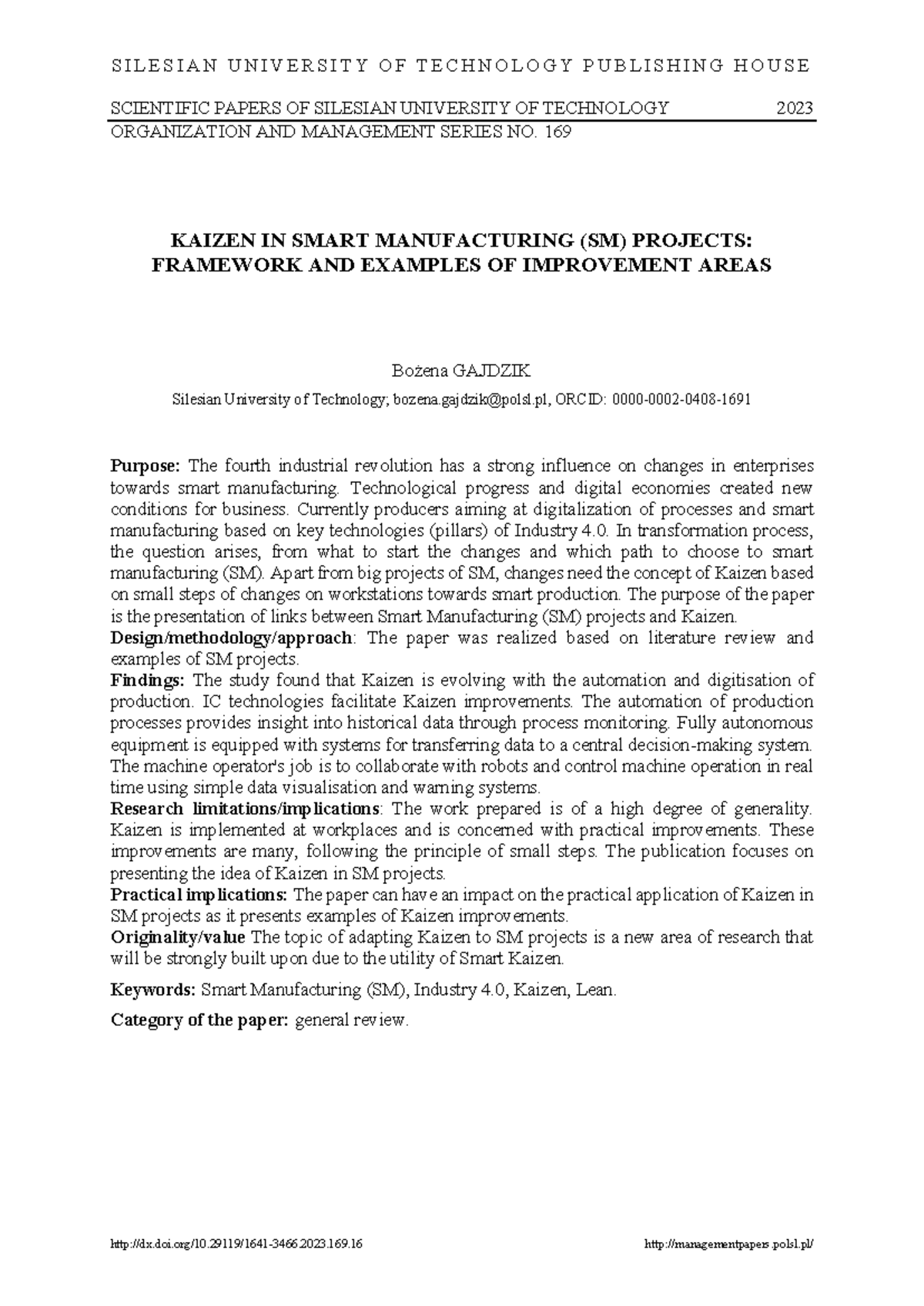 Kaizen in Smart Manufacturing (SM) Projects: Framework & Insights - Studocu
