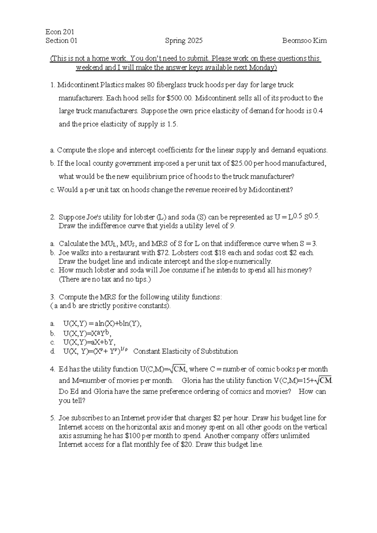 Econ 201 Section 01 Spring 2025: Problem Set 1 Analysis and Solutions ...