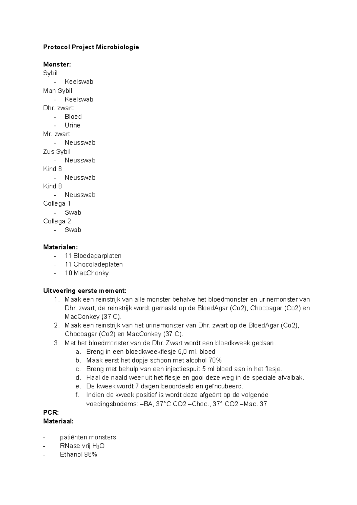 Protocol Microbiologie - Stappenplan Vl3426 en PCR Methodes - Studeersnel