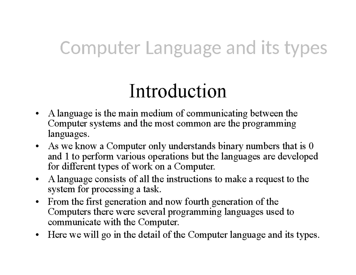 IT Module 1& Module 4 - FYUGP - Introduction • A language is the main ...