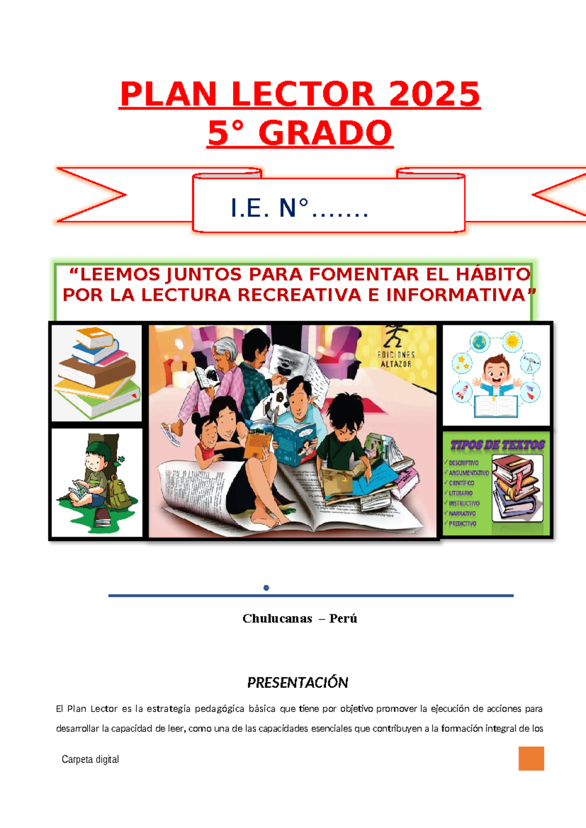 PLAN LECTOR 2025 PARA QUINTO GRADO: FOMENTO DE LA LECTURA - Studocu