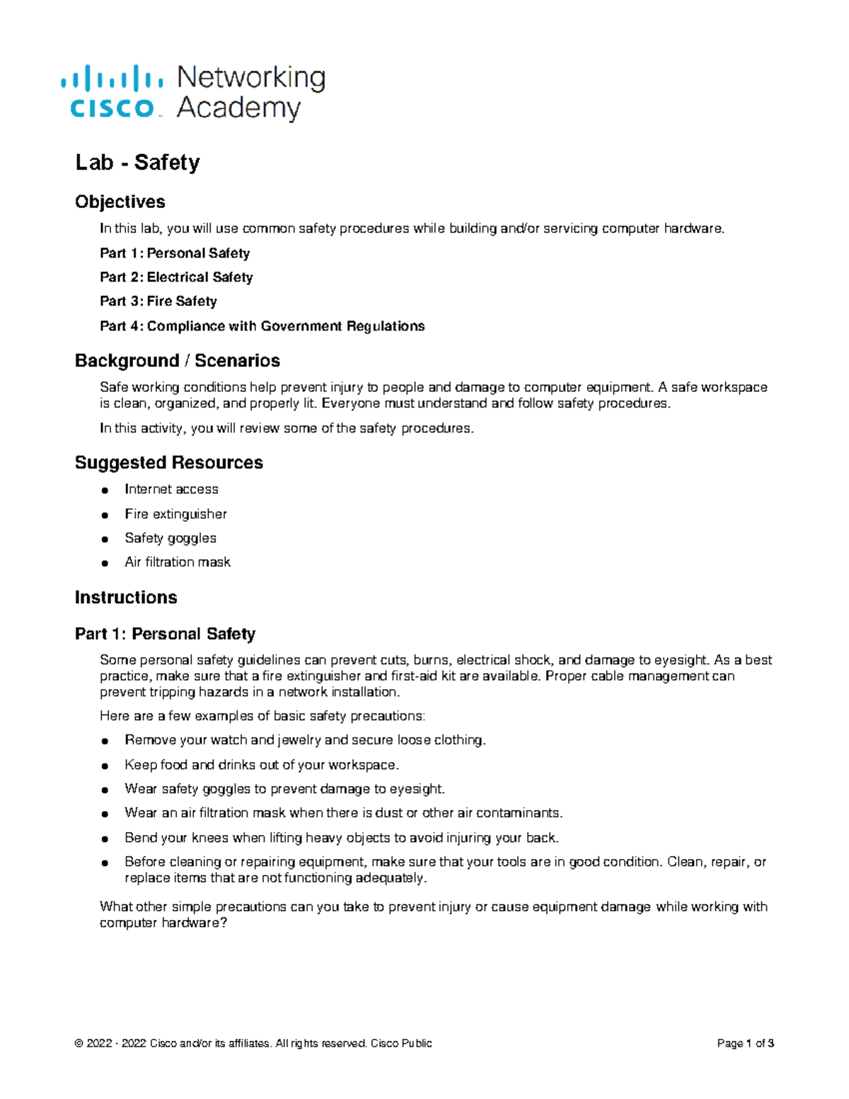 1.3.2.1 Lab - Computer Hardware Safety Procedures - Studocu