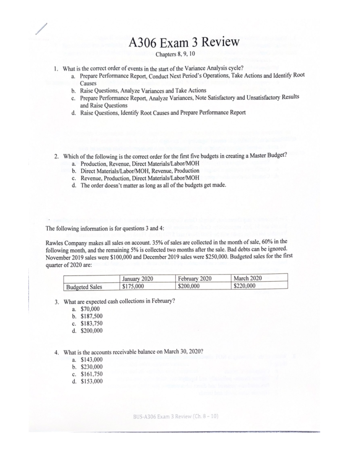 A306 Exam 3 Review - This is a practice exam - A306 Exam 3 Review ...