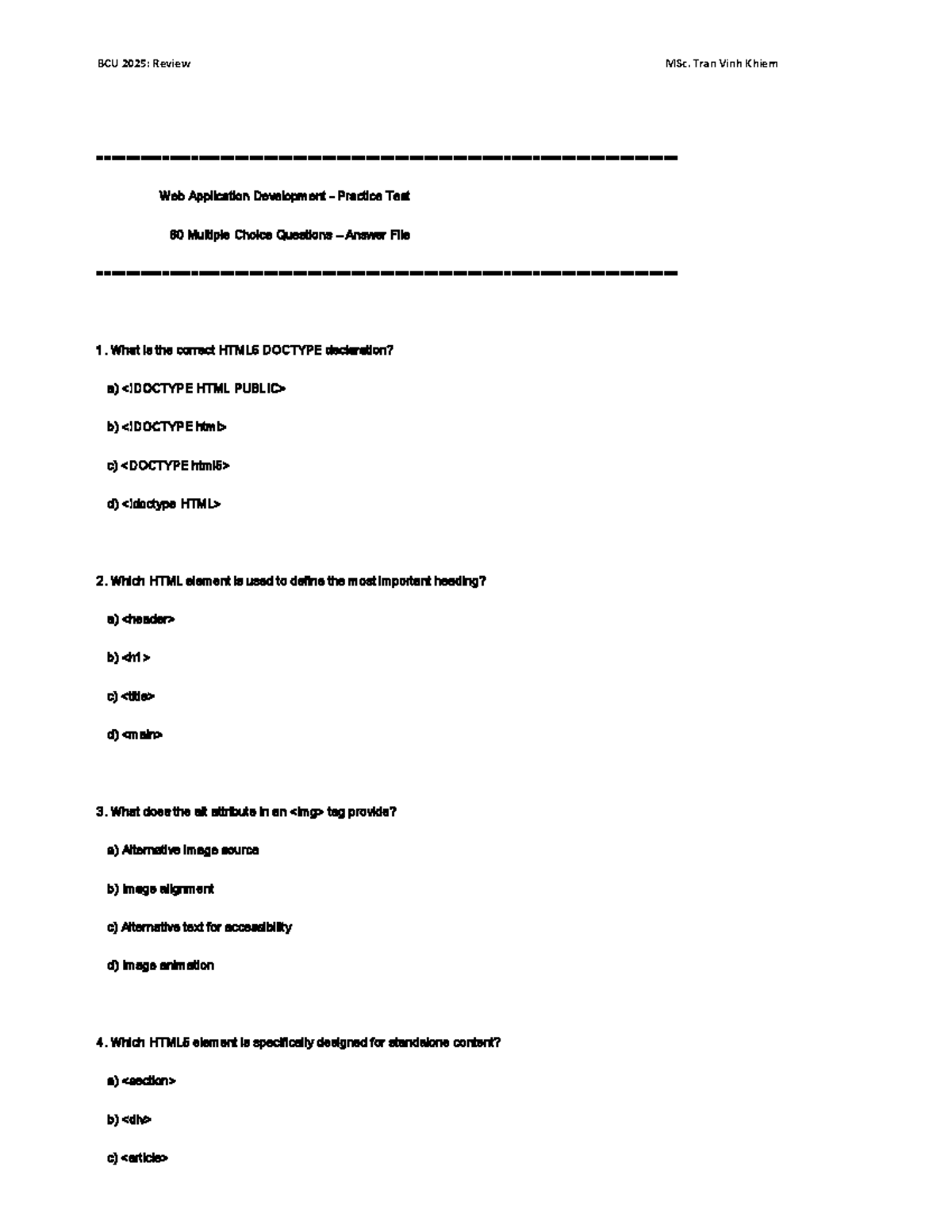 BCU 2025: Web App Dev Practice Test Answer Key - Studocu