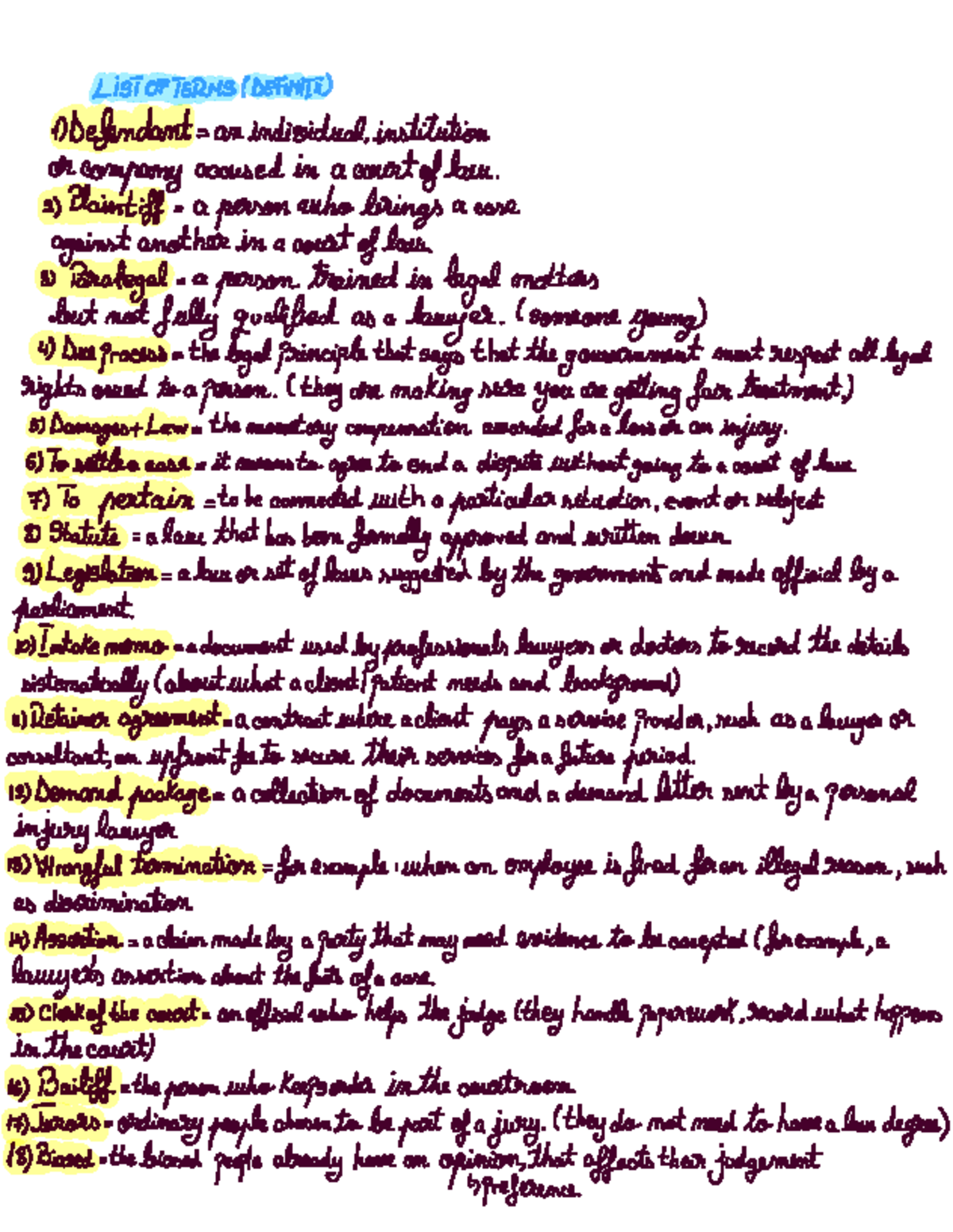 Legal Terms Glossary for Law Studies (ENG 101) - Studocu