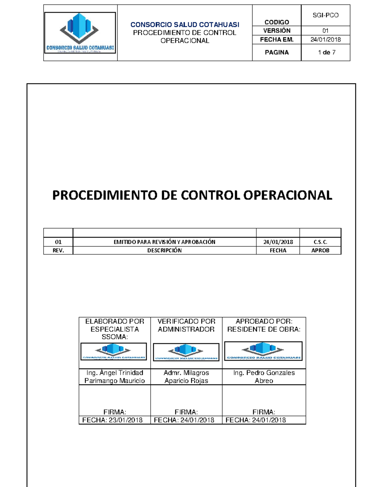 Procedimiento de Control Operacional C.S.C. EM. 01 - Versión 1 - Studocu