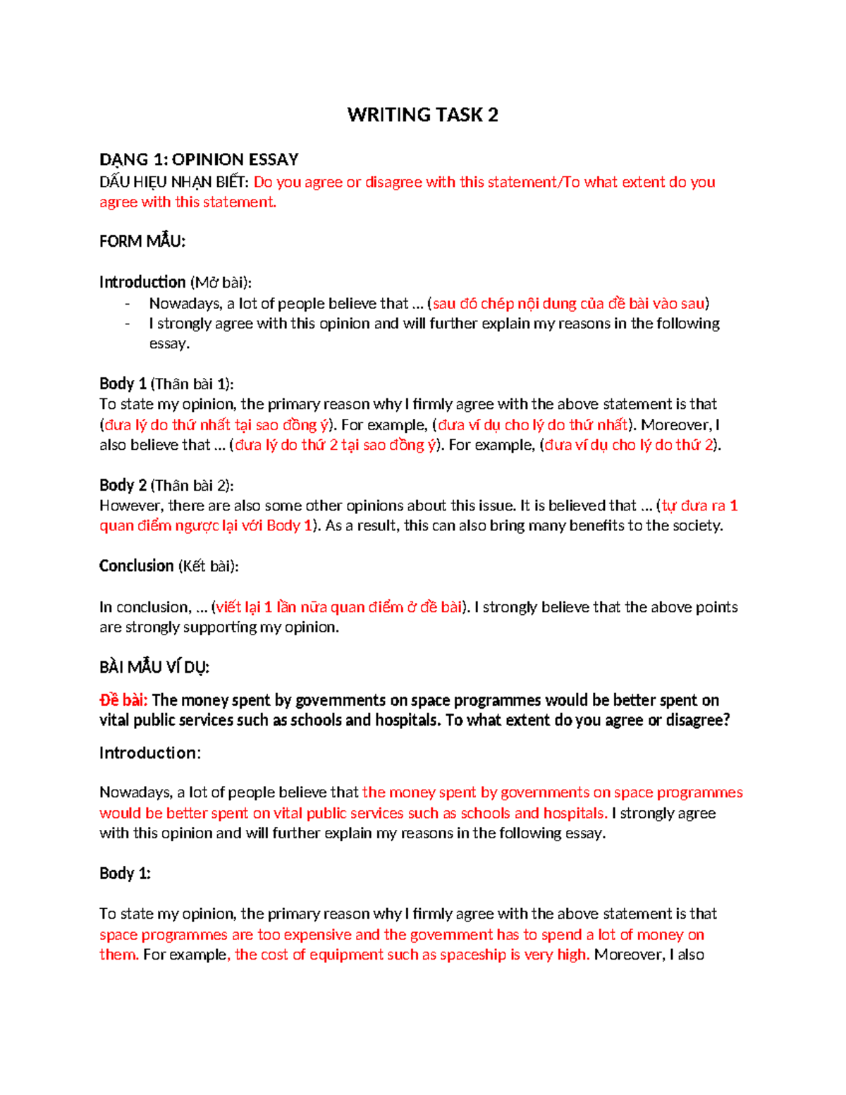 Writing Task 2: Opinion Essay Template and Guidelines - Studocu
