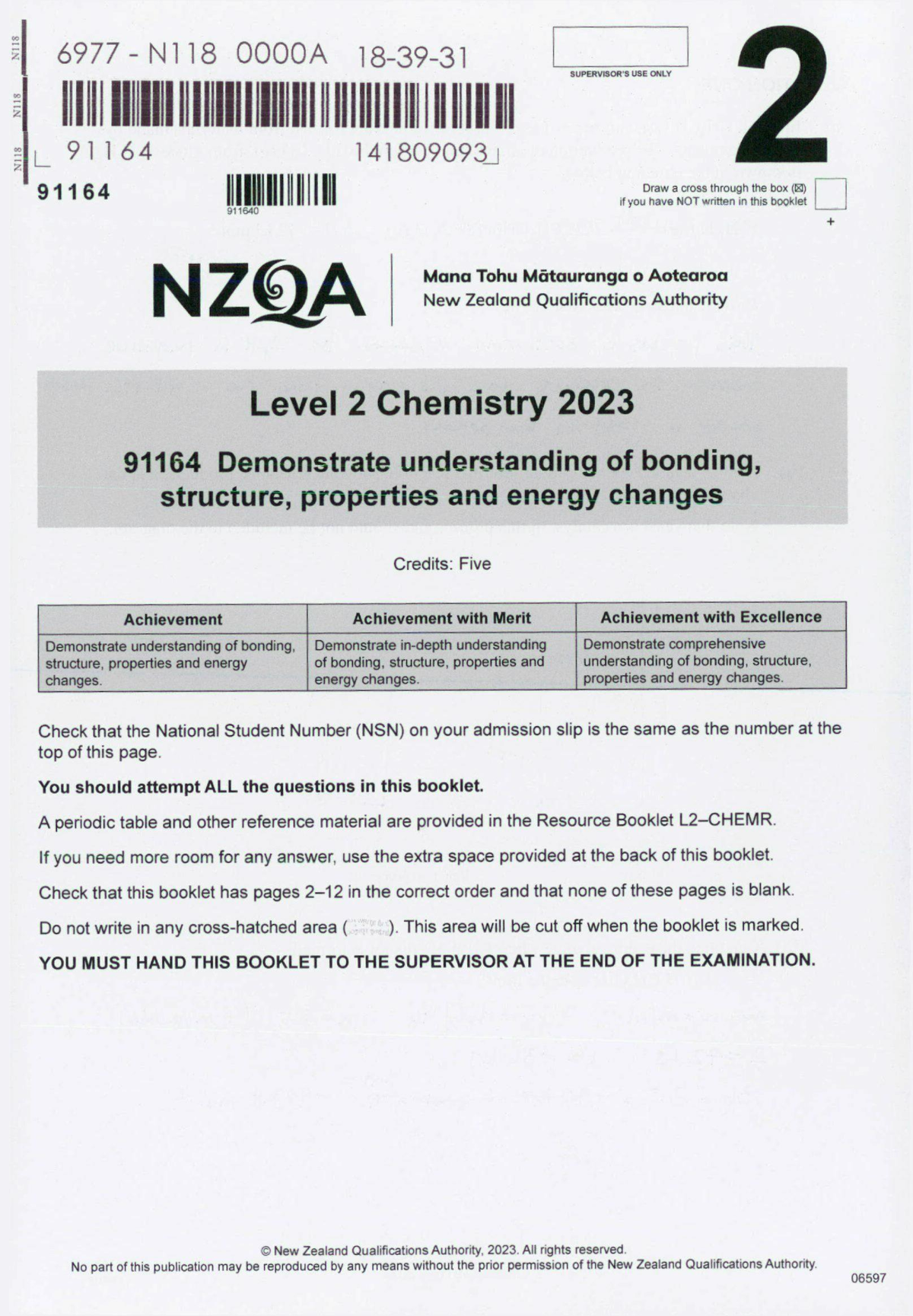 Chemistry 91164 Level 2 Exam Notes: Bonding, Structure & Energy