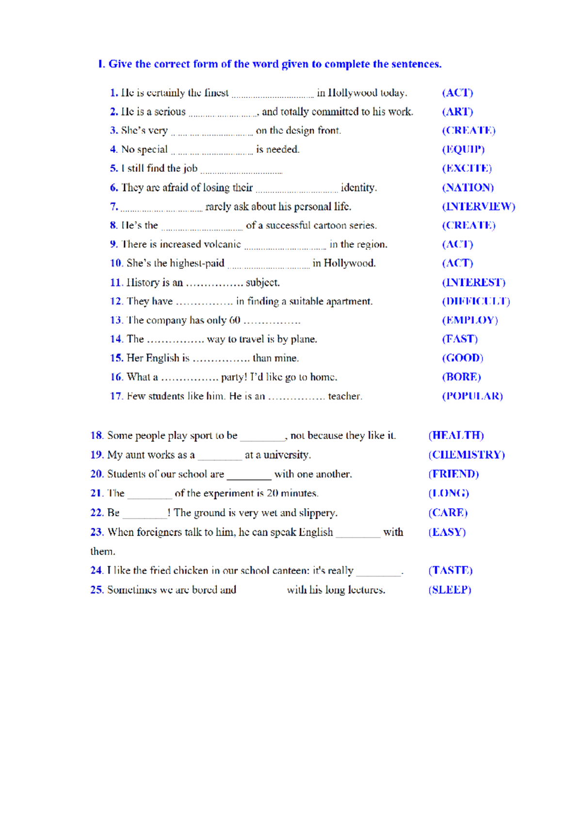 Word Form Exercises (ENG 101) - Studocu