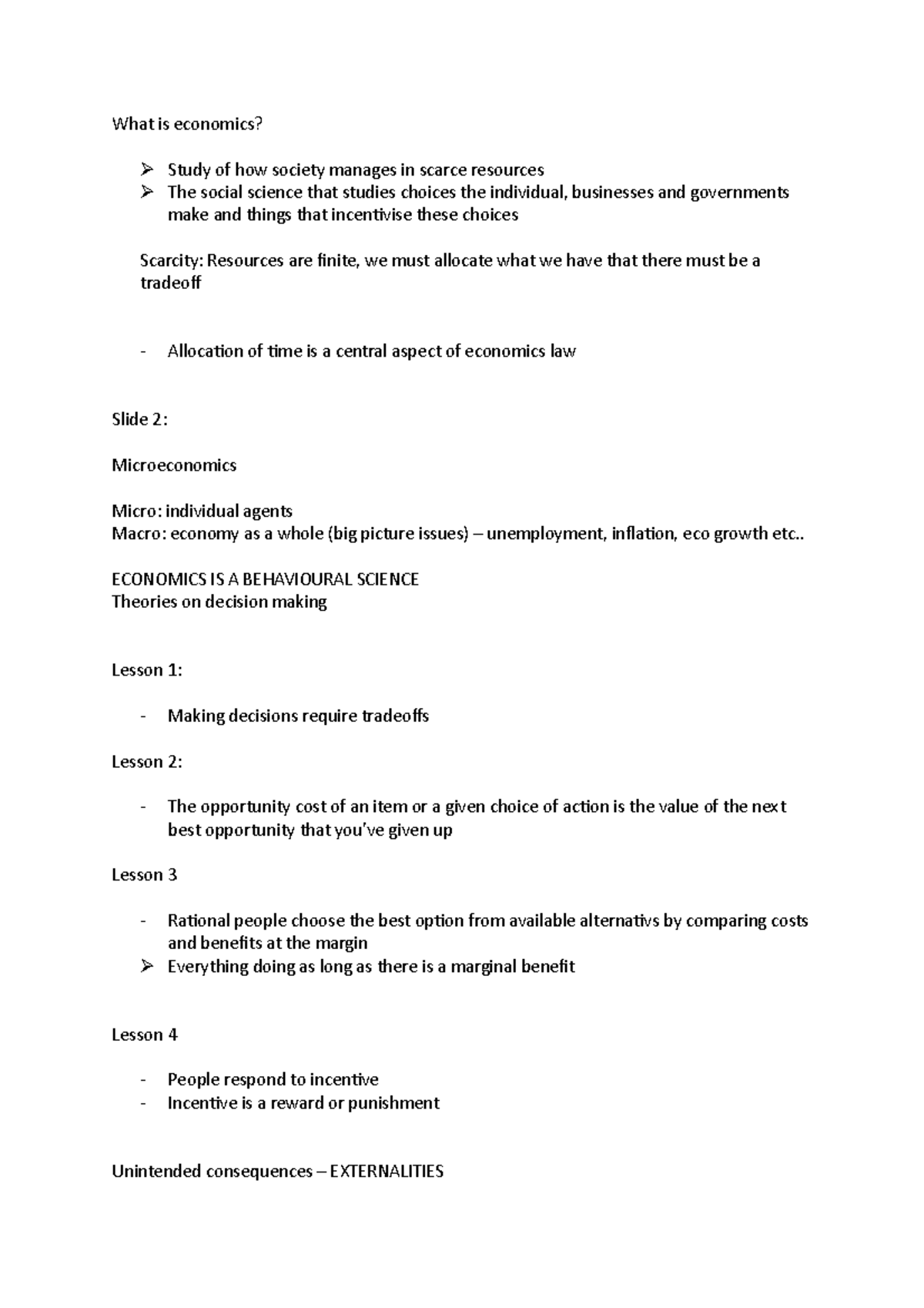 ECON 101 - Lecture Notes: Introduction to Economics Overview - Studocu