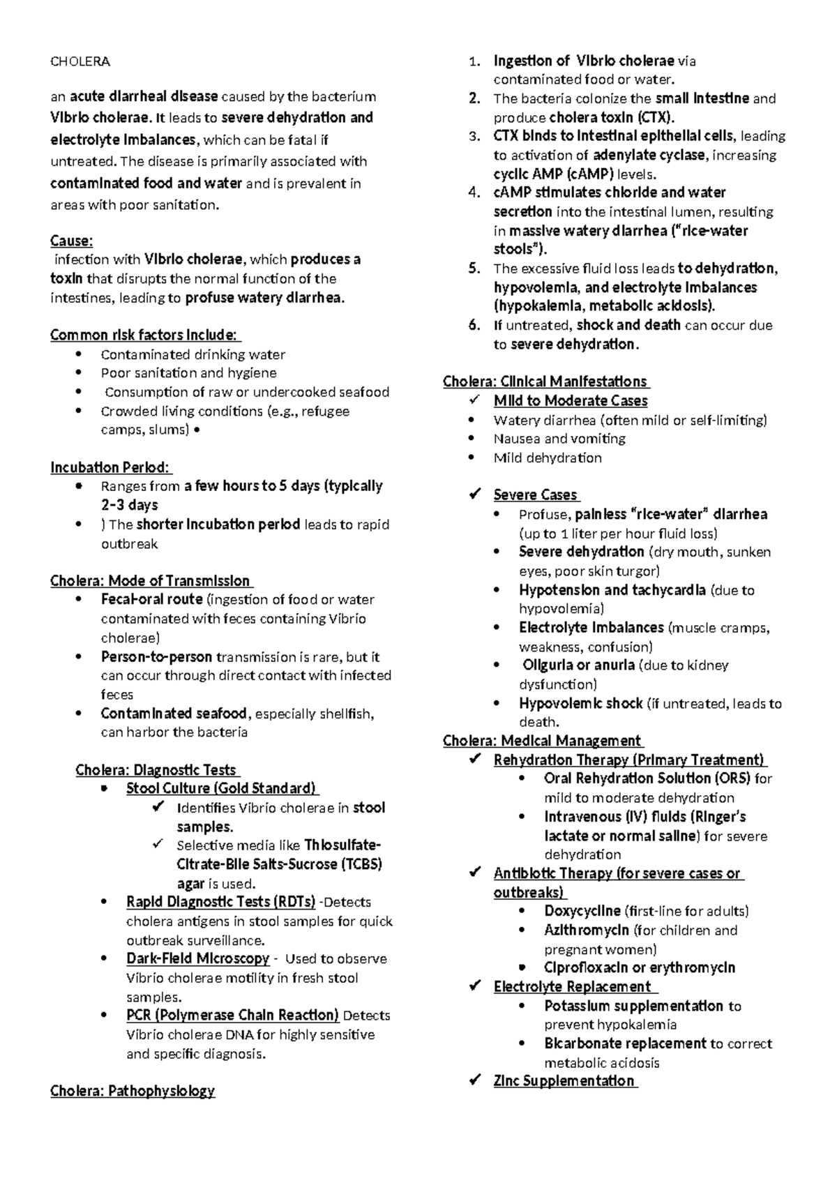 CD PART2 - Cholera and Related Infections Lecture Notes - Studocu