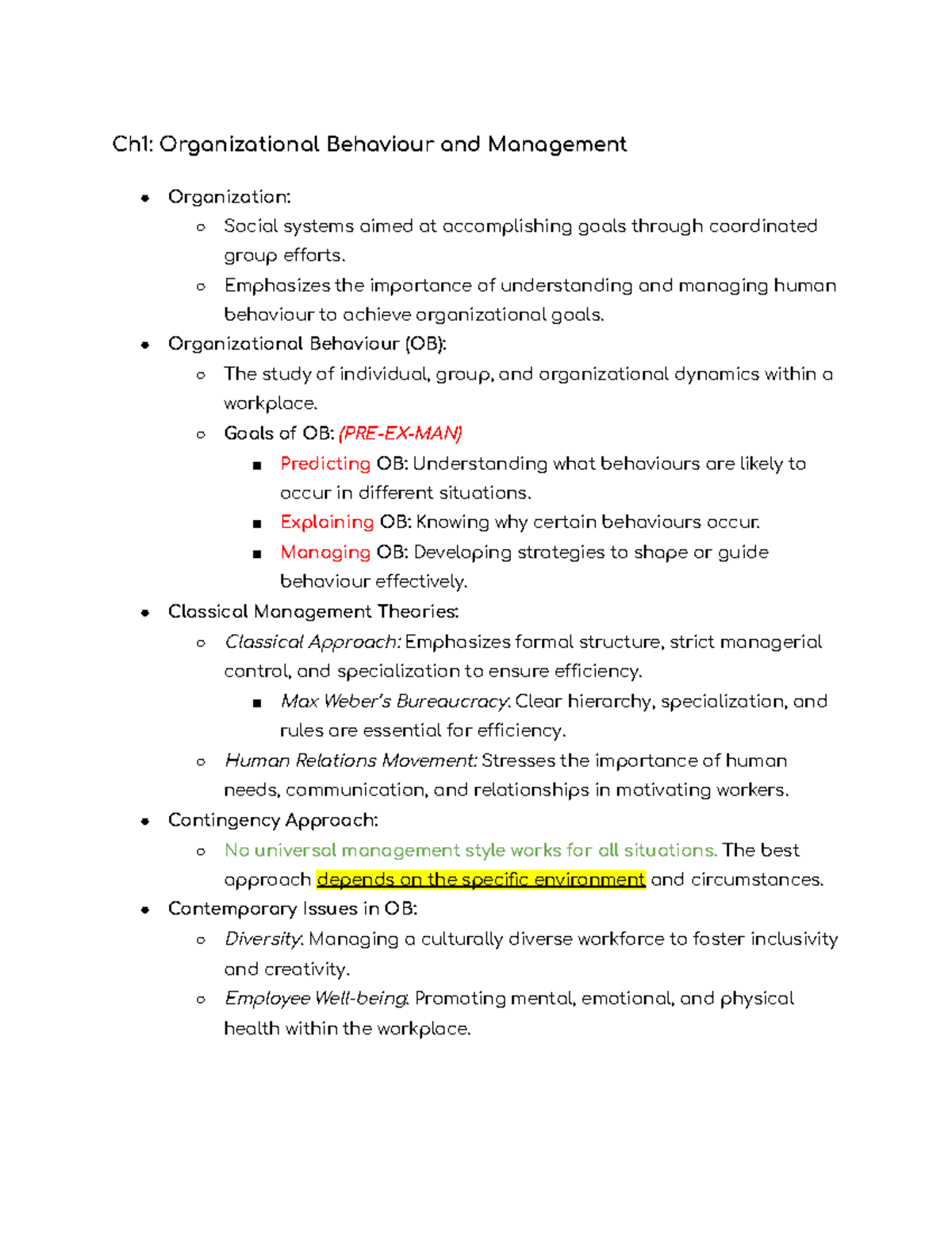 Adms2400 midterm notes: key concepts in organizational behaviour and ...