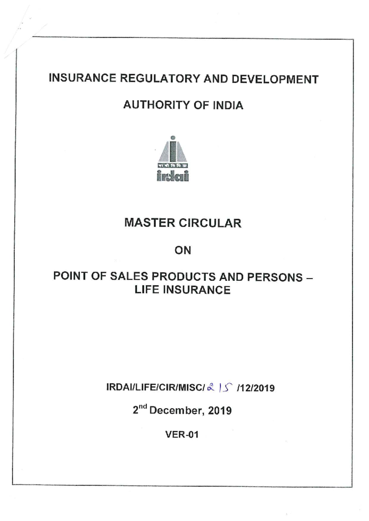 Master Circular on POS Products & Persons - Life Insurance (IRDAI ...