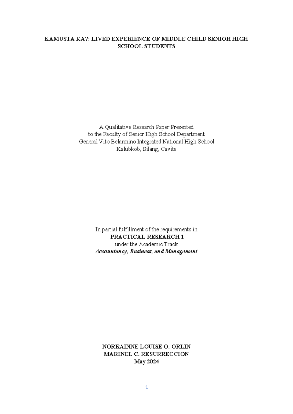 Lived Experiences of Middle Child Students in Senior High School: A ...