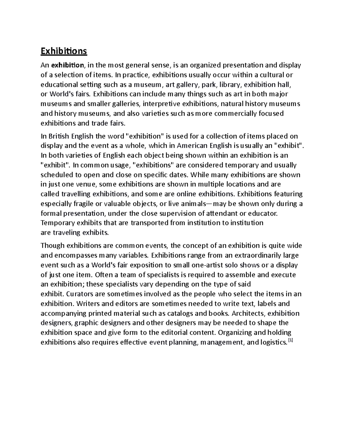 Exhibitions: Comprehensive Notes on Organization & Execution - Studocu