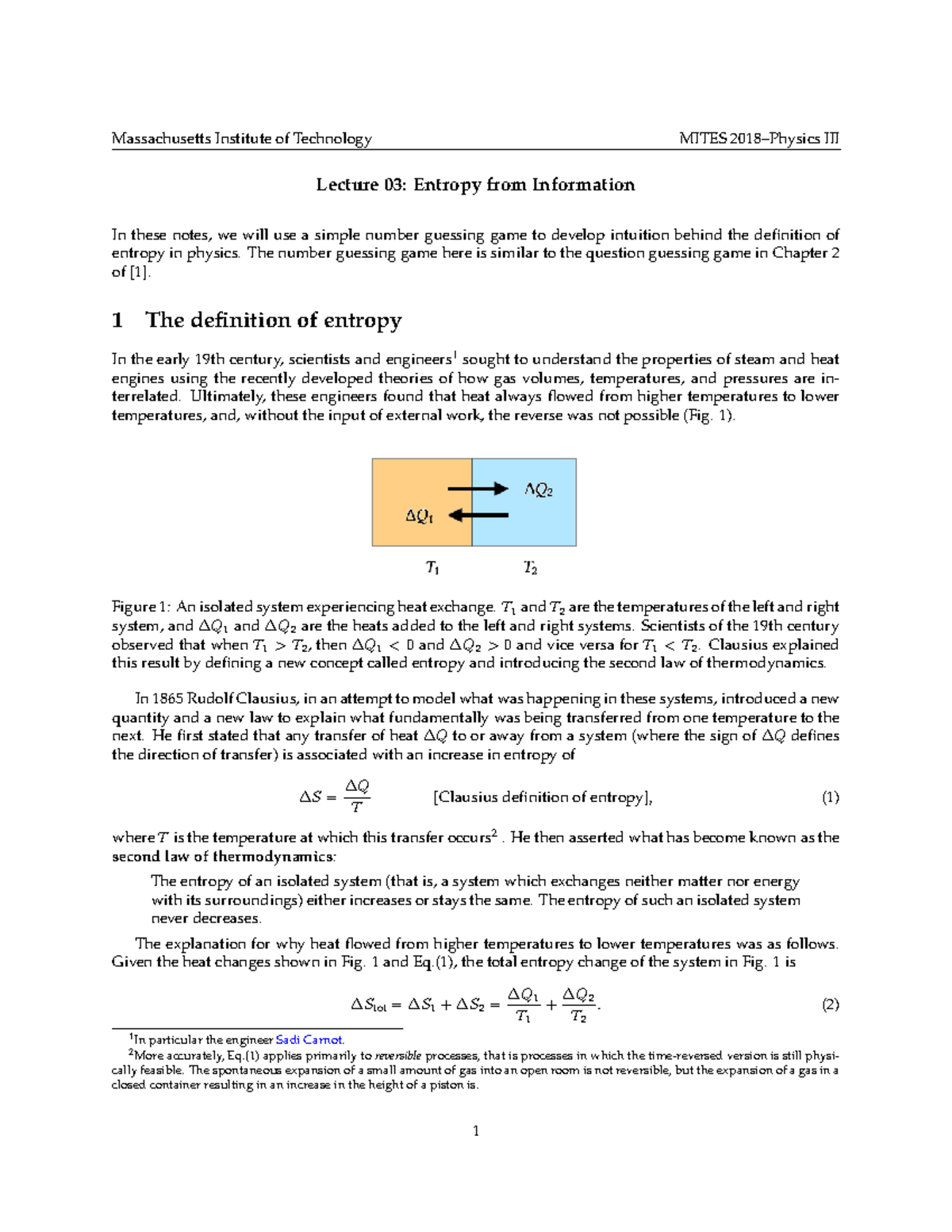 Lec3 - Introduction to Entropy in Physics III (MITES 2018) - Studocu