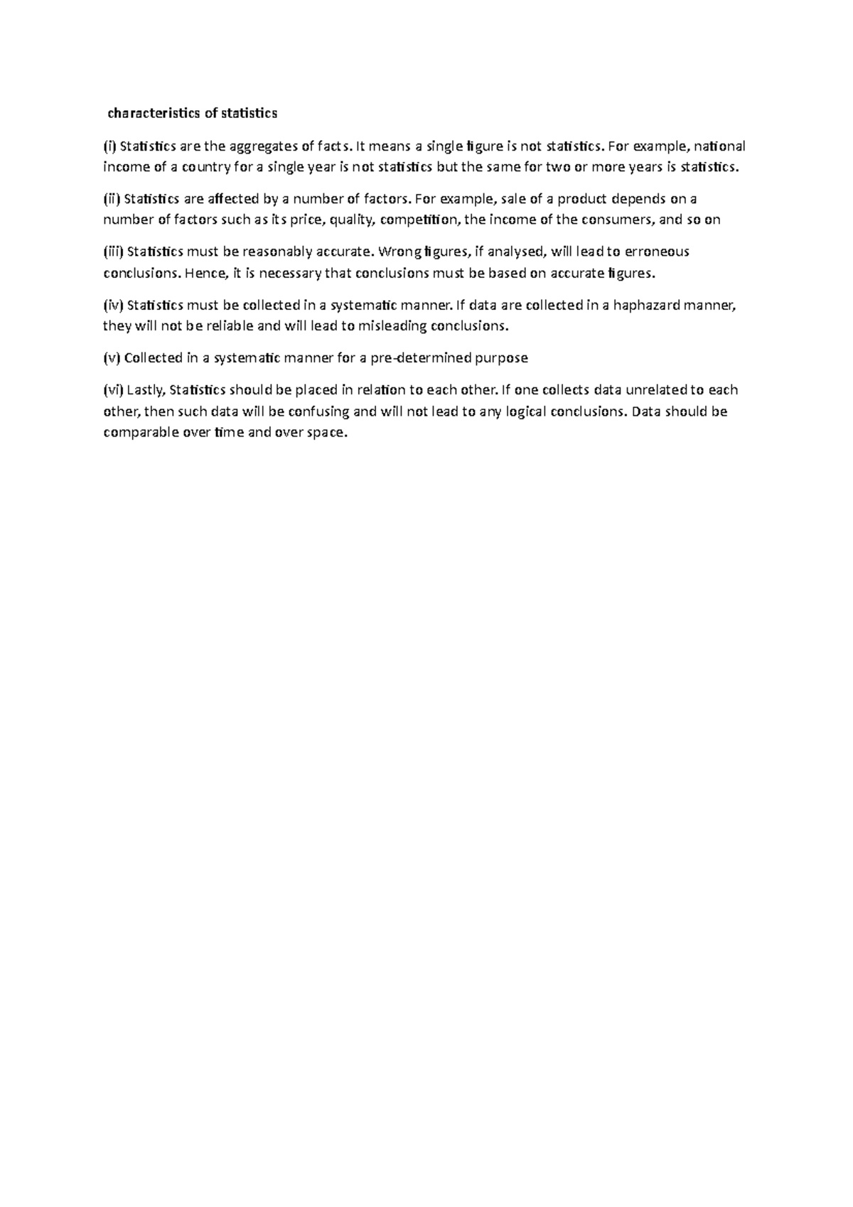 Characteristics of statistics - It means a single figure is not ...