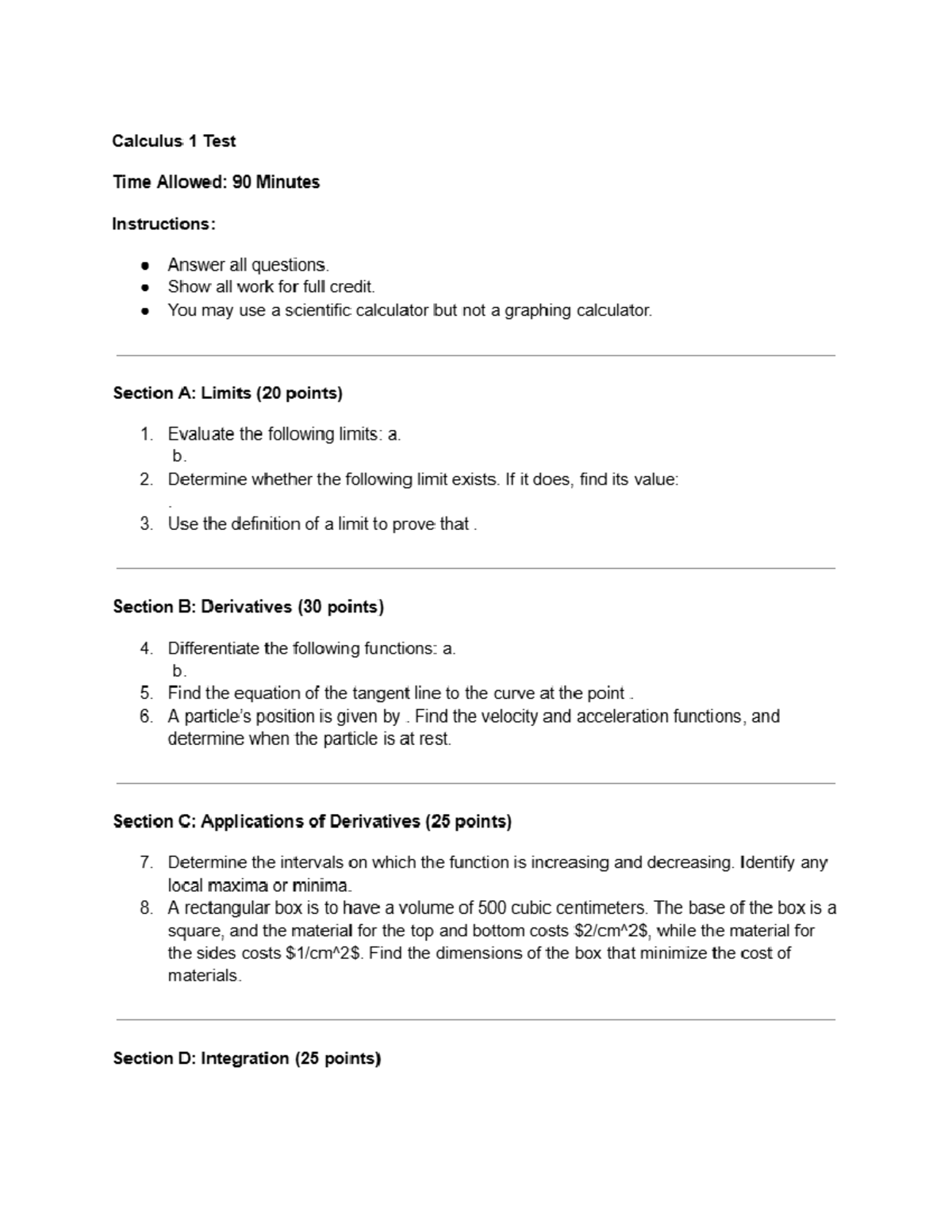 Calc1 fake test - calc fake test - MAT1320 - Studocu