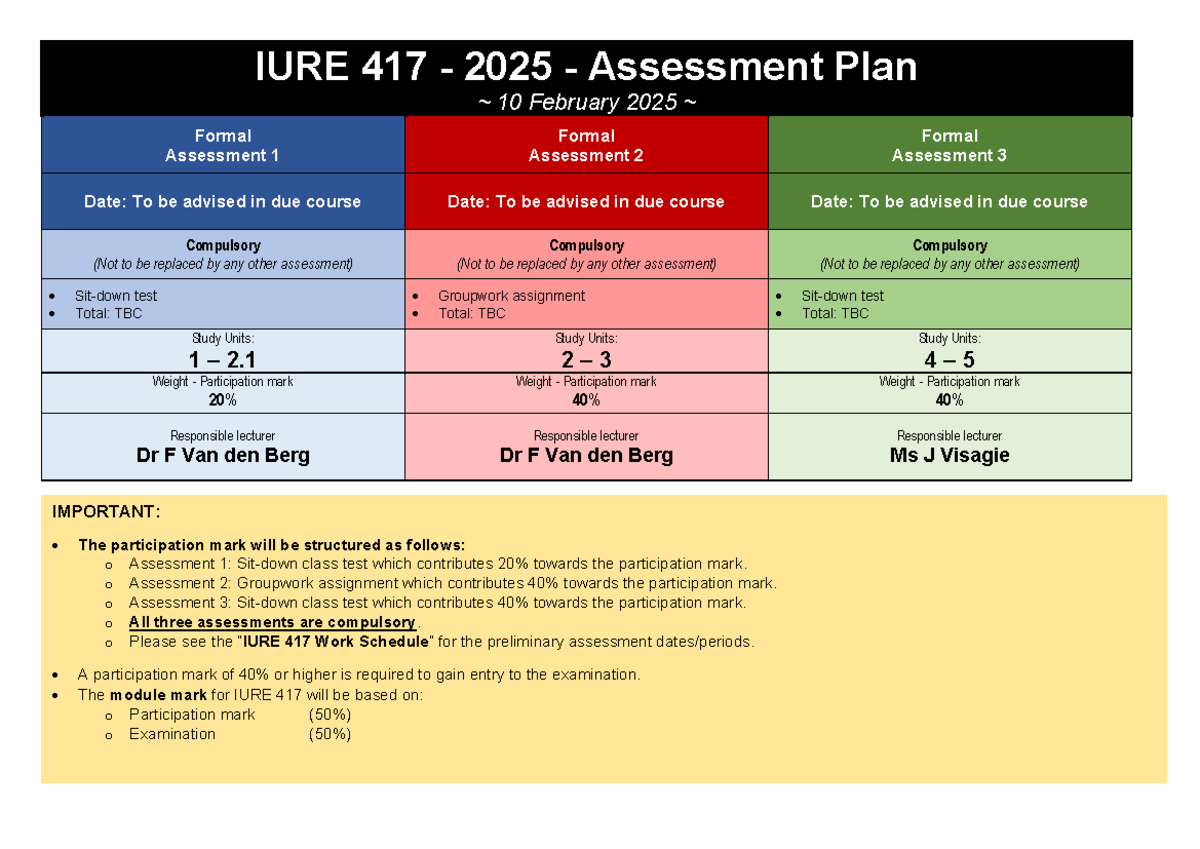 IURE 417 2025 Assessment Plan 20250210 - IURE 417 - 2025 - Assessment ...
