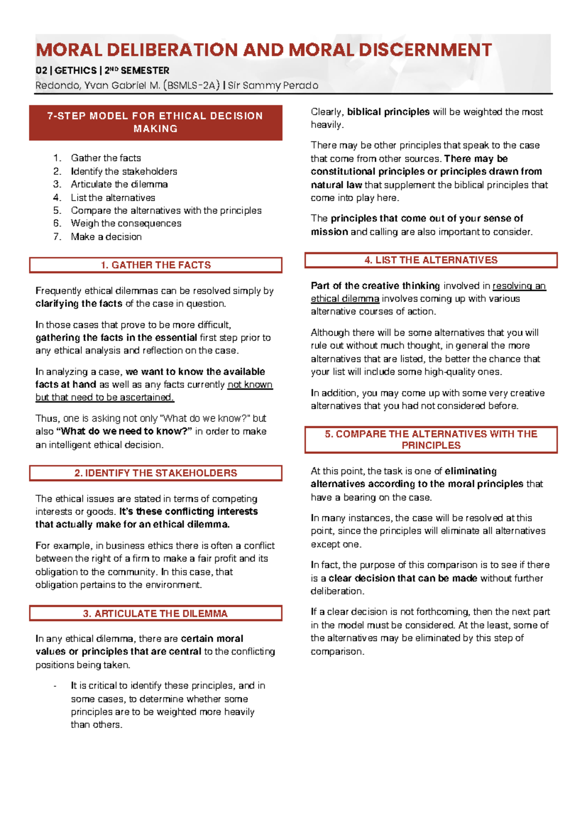 Finals G Eethics-02: 7-Step Model for Moral Deliberation - Studocu
