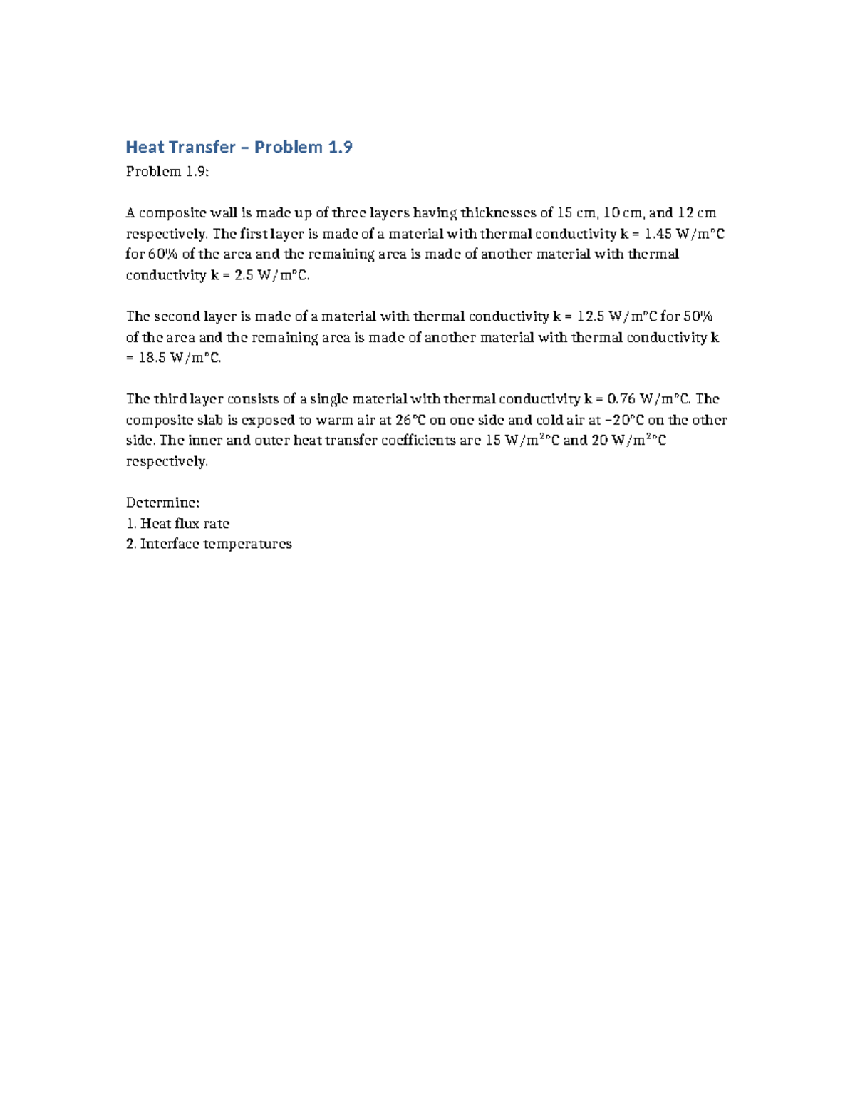 Heat Transfer Problem 1.9: Composite Wall Analysis - Studocu