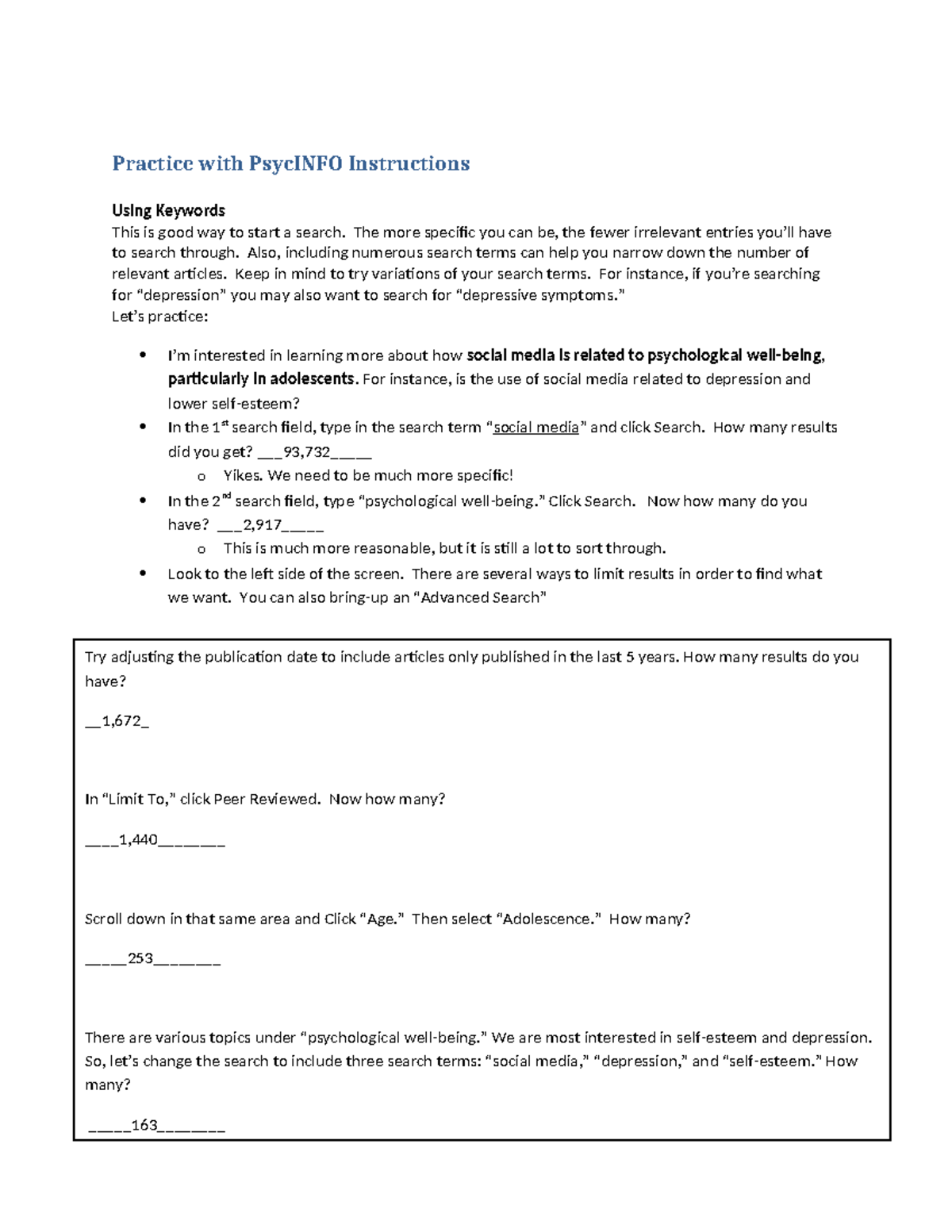 Practice Searching with PsycINFO: Tips and Techniques - Studocu
