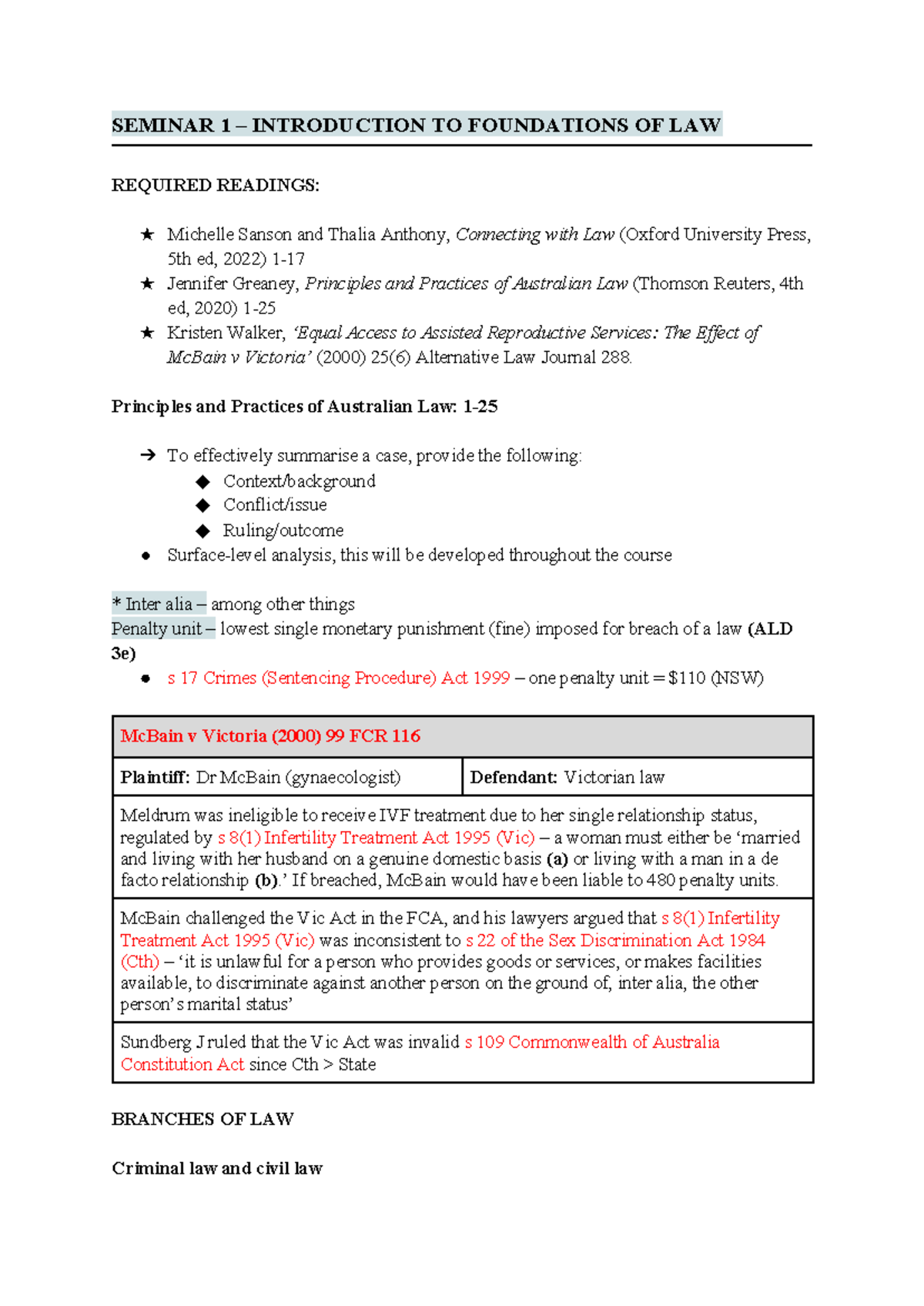 Foundations of Law Notes - SEMINAR 1 – INTRODUCTION TO FOUNDATIONS OF ...