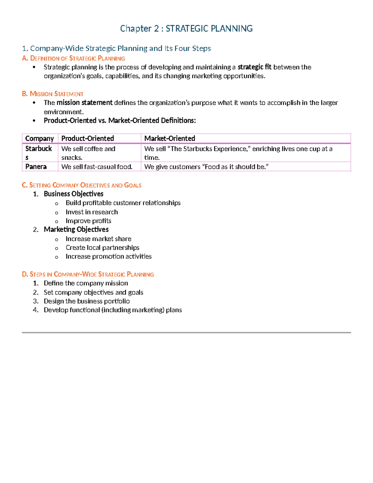 Chapter 2: Strategic Planning - Key Concepts and Steps - Studocu