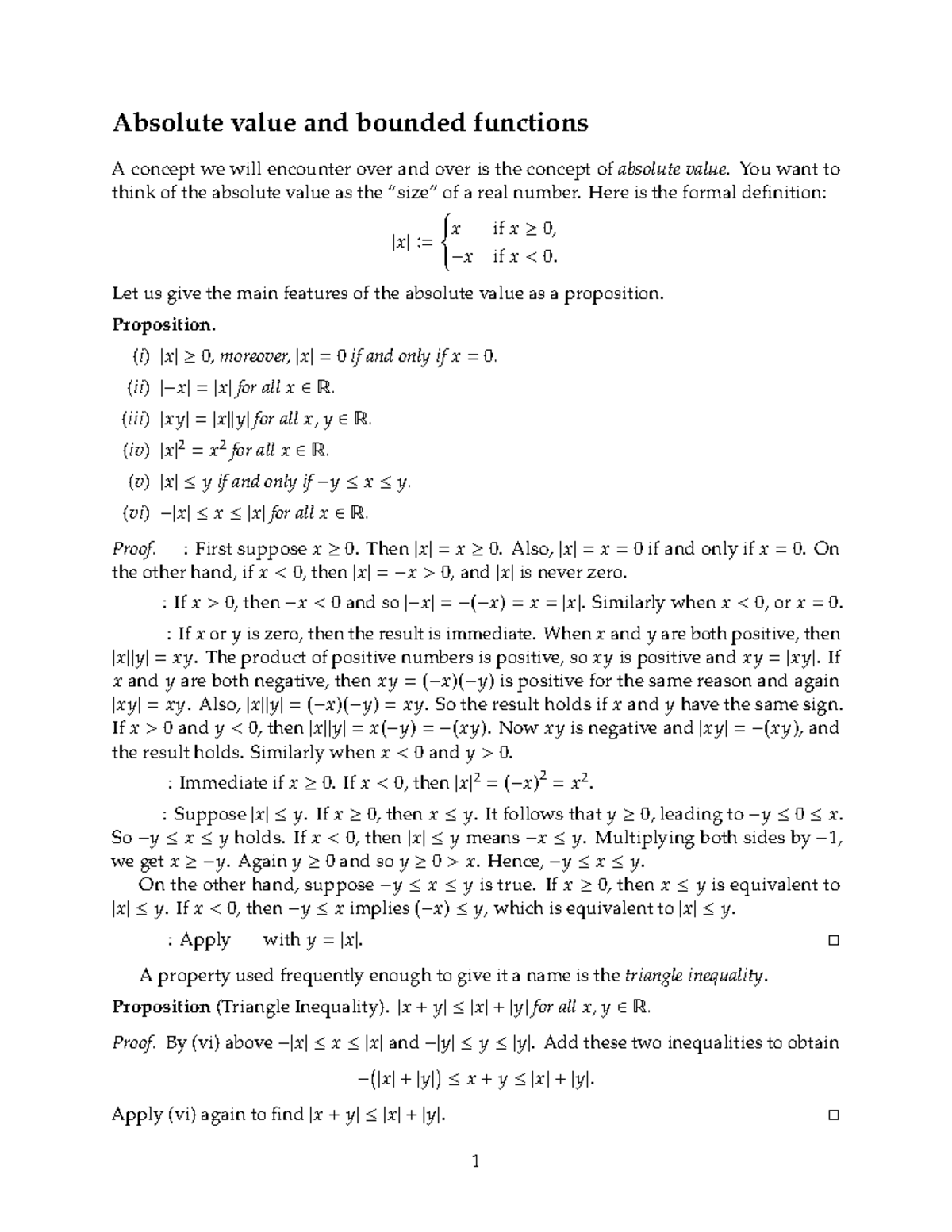 Absolute Value and Bounded Functions: Week 4 Notes - Studocu