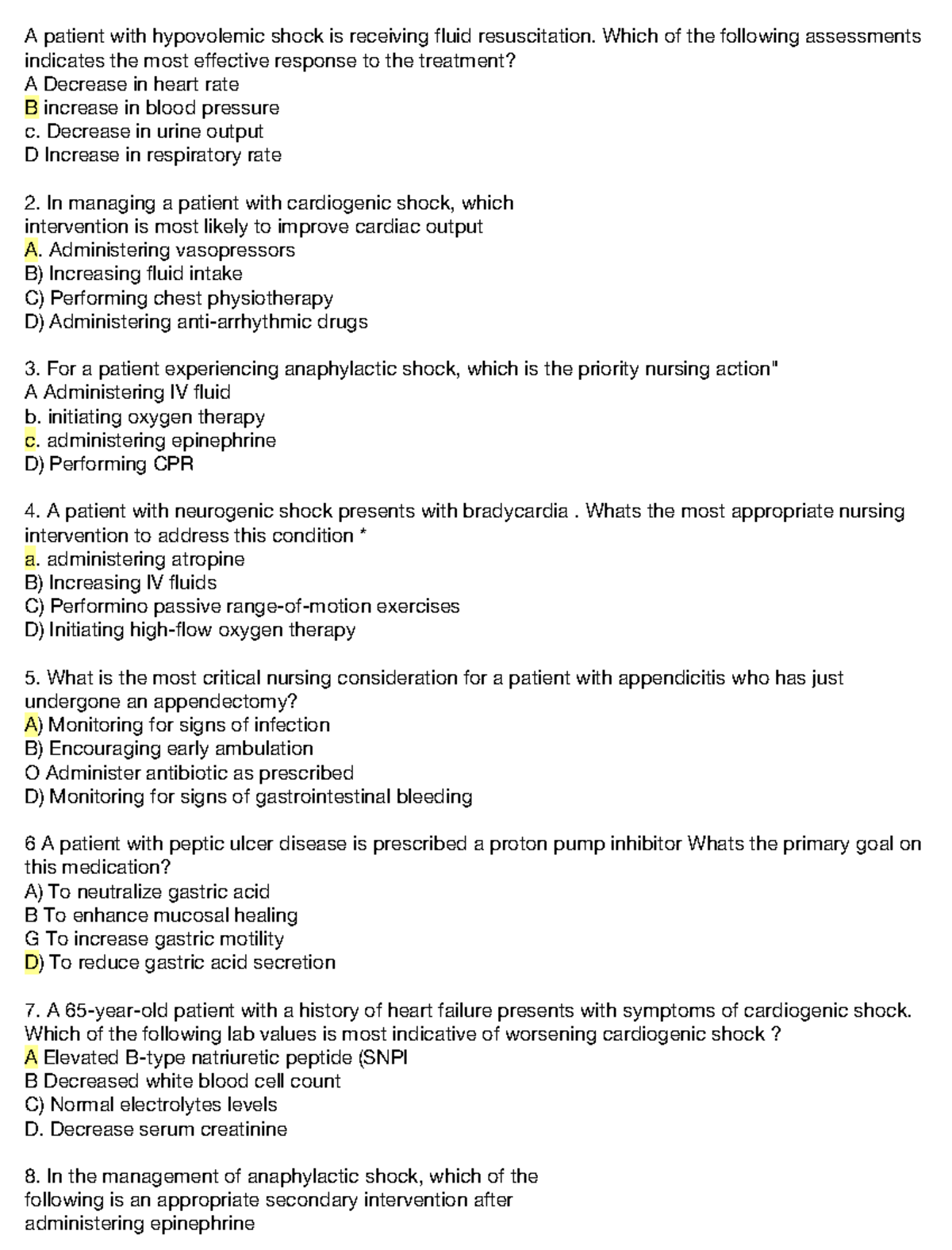 CFE 3 - Practice Tests on Shock and Stroke Management - Studocu