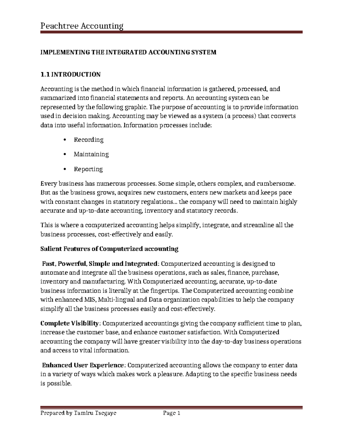 Peachtree - IMPLEMENTING THE INTEGRATED ACCOUNTING SYSTEM 1 ...