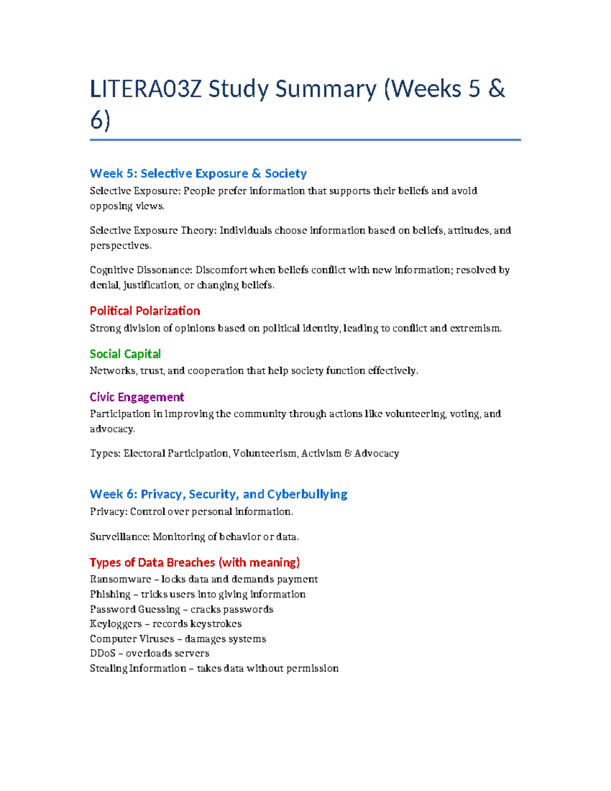 LITERA03Z Color-Coded Summary: Weeks 5-6 Overview - Studocu