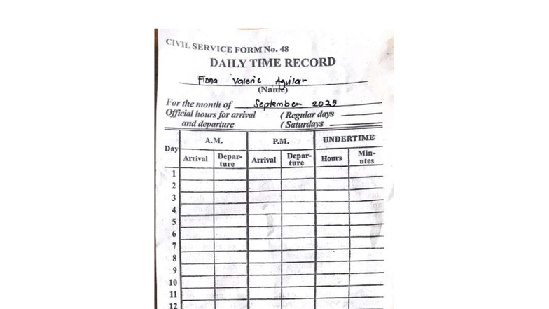 CIVIL SERVICE FORM No. 48 DAILY TIME RECORD - September 2025 - Studocu