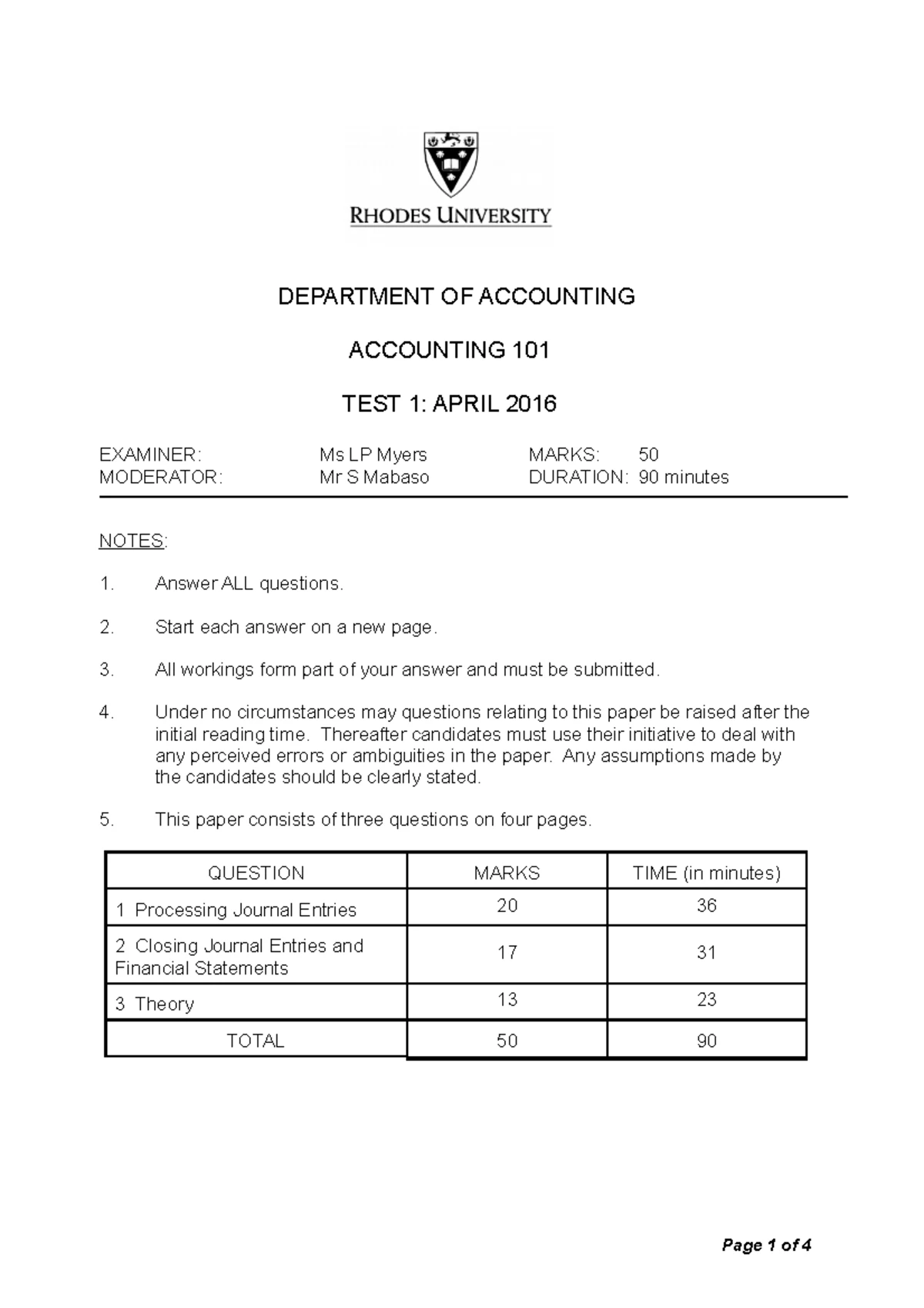Acc 101 Test 2 - April 2024 Exam Paper and Instructions - Studocu