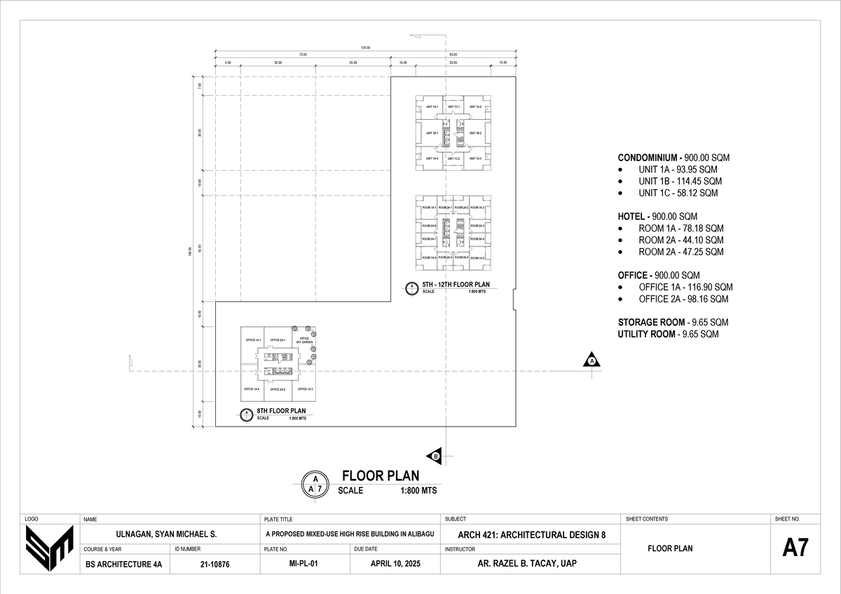 ARCH 421: Proposed High Rise Building Floor Plan - A7 Sheet - Studocu