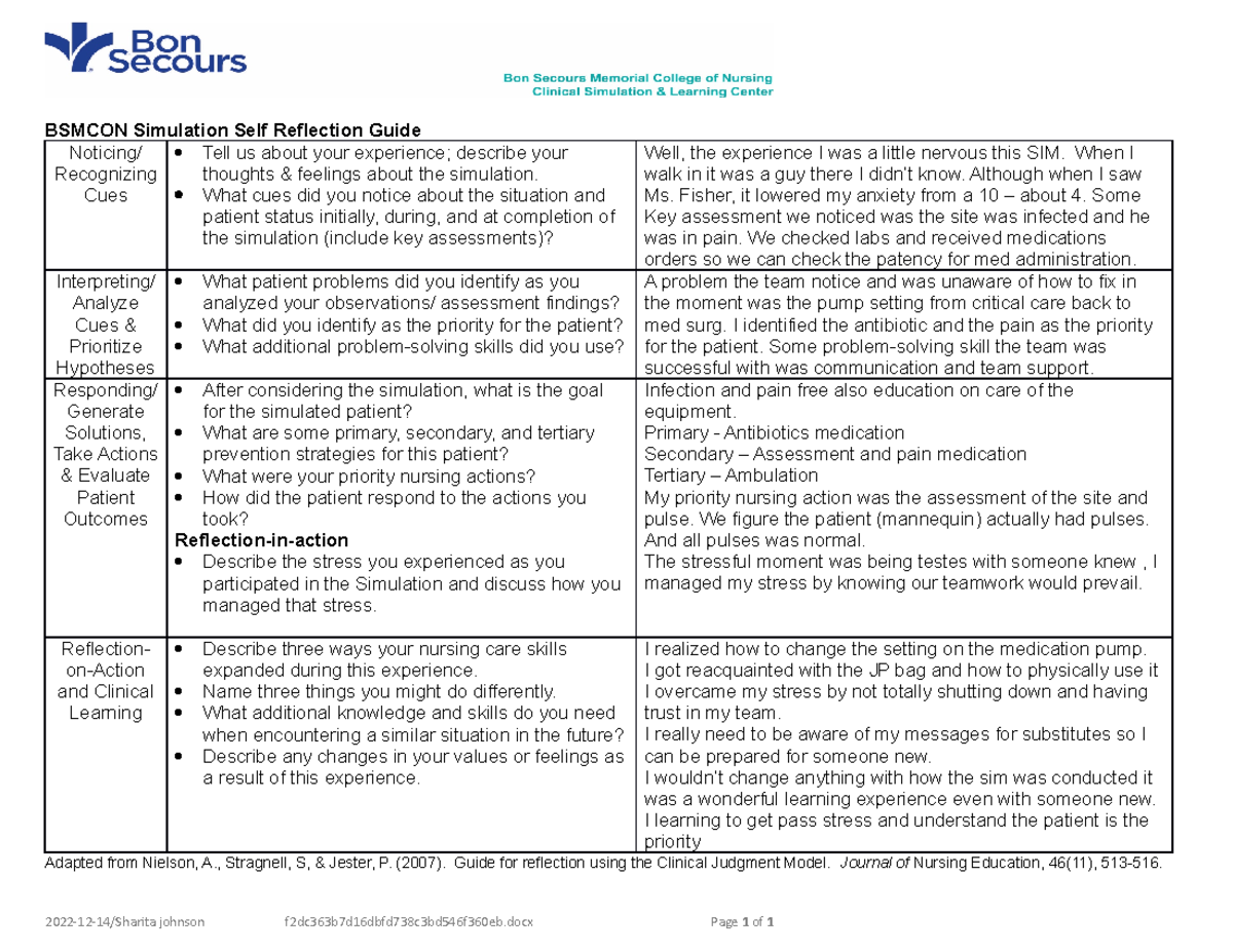 BSMCON Simulation Reflection Guide & Key Assessment Strategies - Studocu