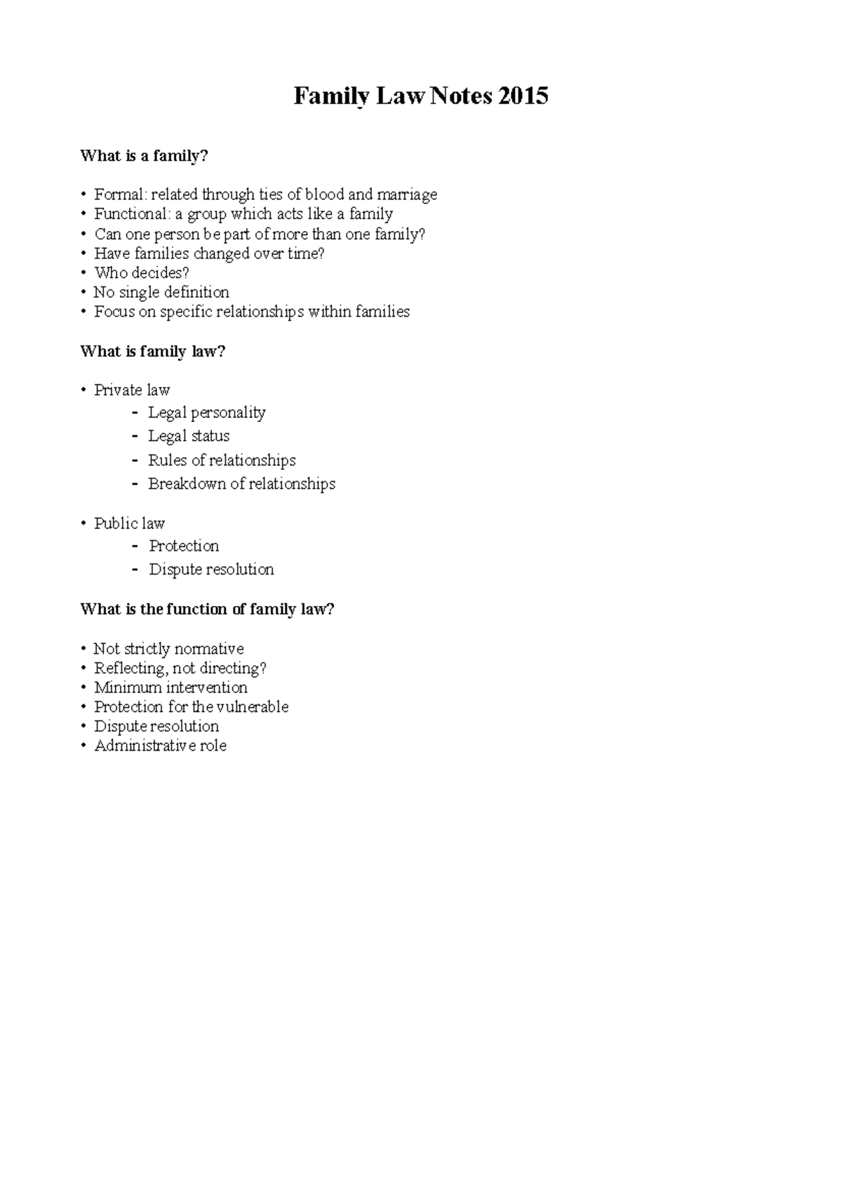 Family Law Lecture Notes 2015: Key Concepts and Case Law Overview - Studocu