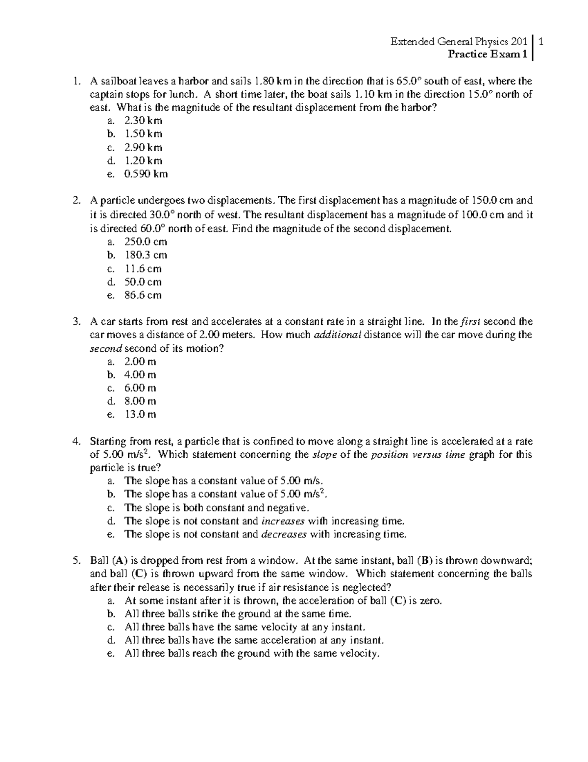 Extended General Physics 201 Practice Exam 1 Questions and Solutions ...