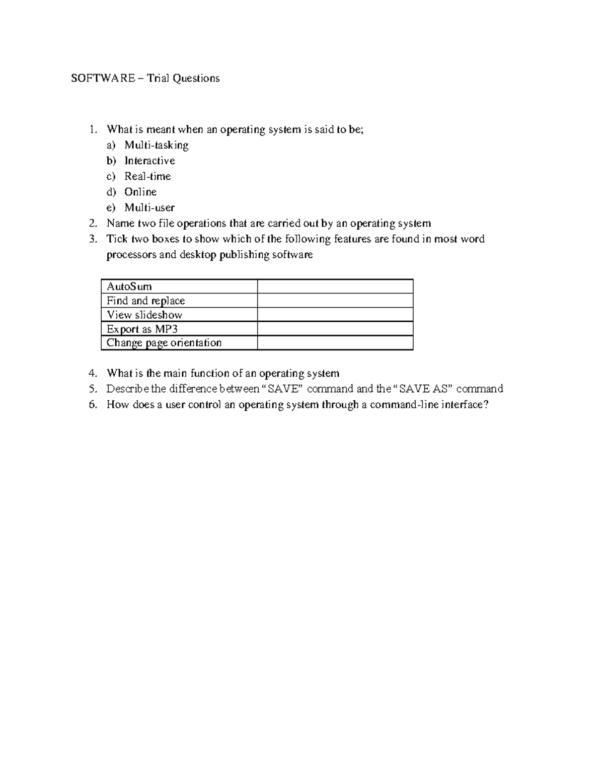Software-questions - ICT NOTES - SOFTWARE – Trial Questions 1. What is ...