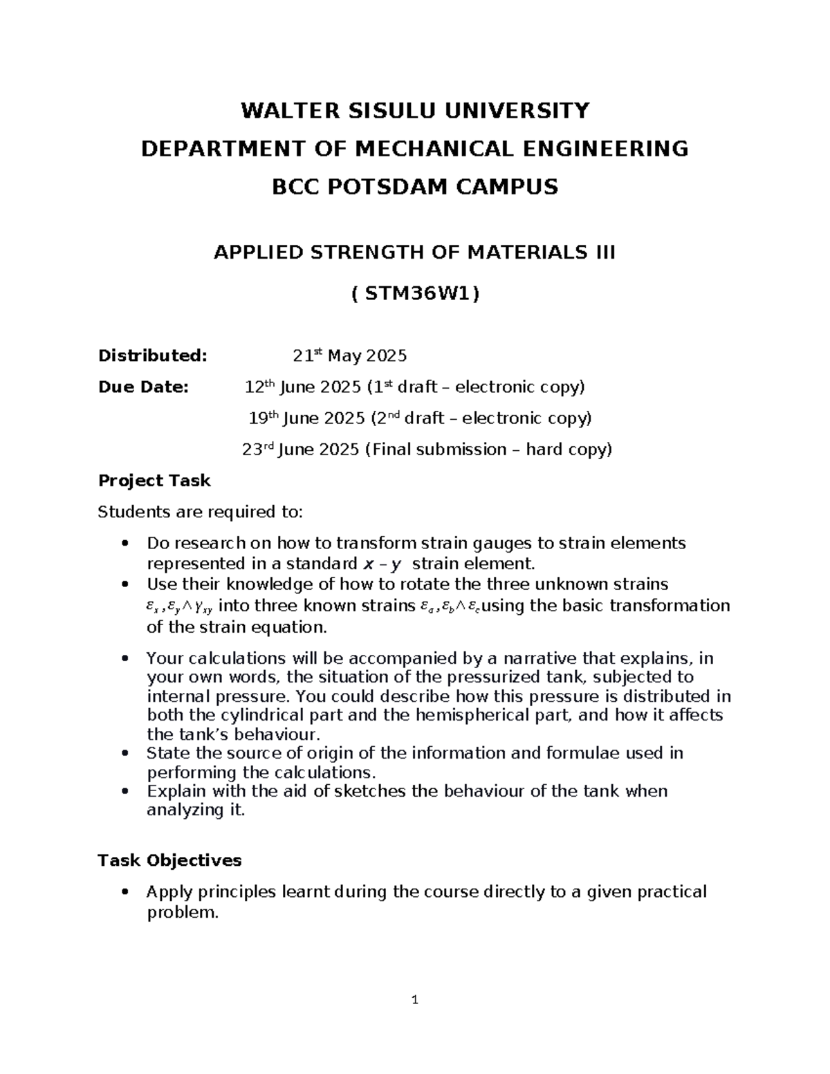 Applied Strength of Materials (STM36W1) - Strain Gauge Analysis Project ...