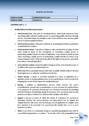 Chapter 1 - Admin Law Development in SA: Insights from T1 Lecture - Studocu