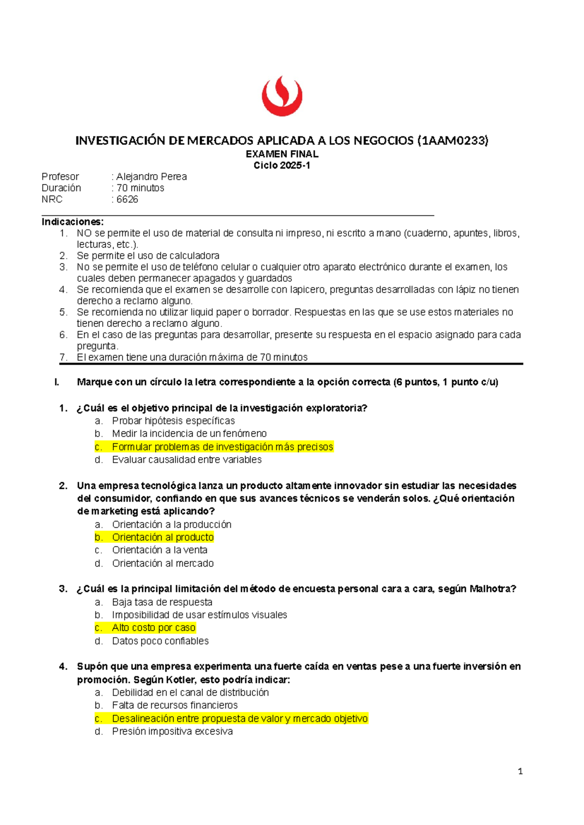Examen Final de Investigación de Mercados (1AAM0233) - NRC 6626 - Document Preview